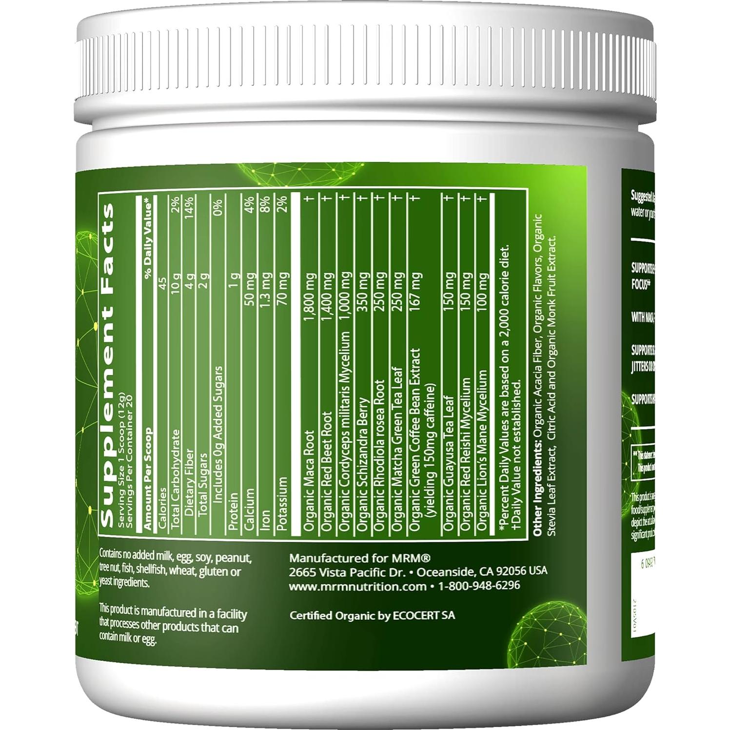 Polvo Pre-Entrenamiento Orgánico MRM Nutrition Cereza Negra 20 Porciones