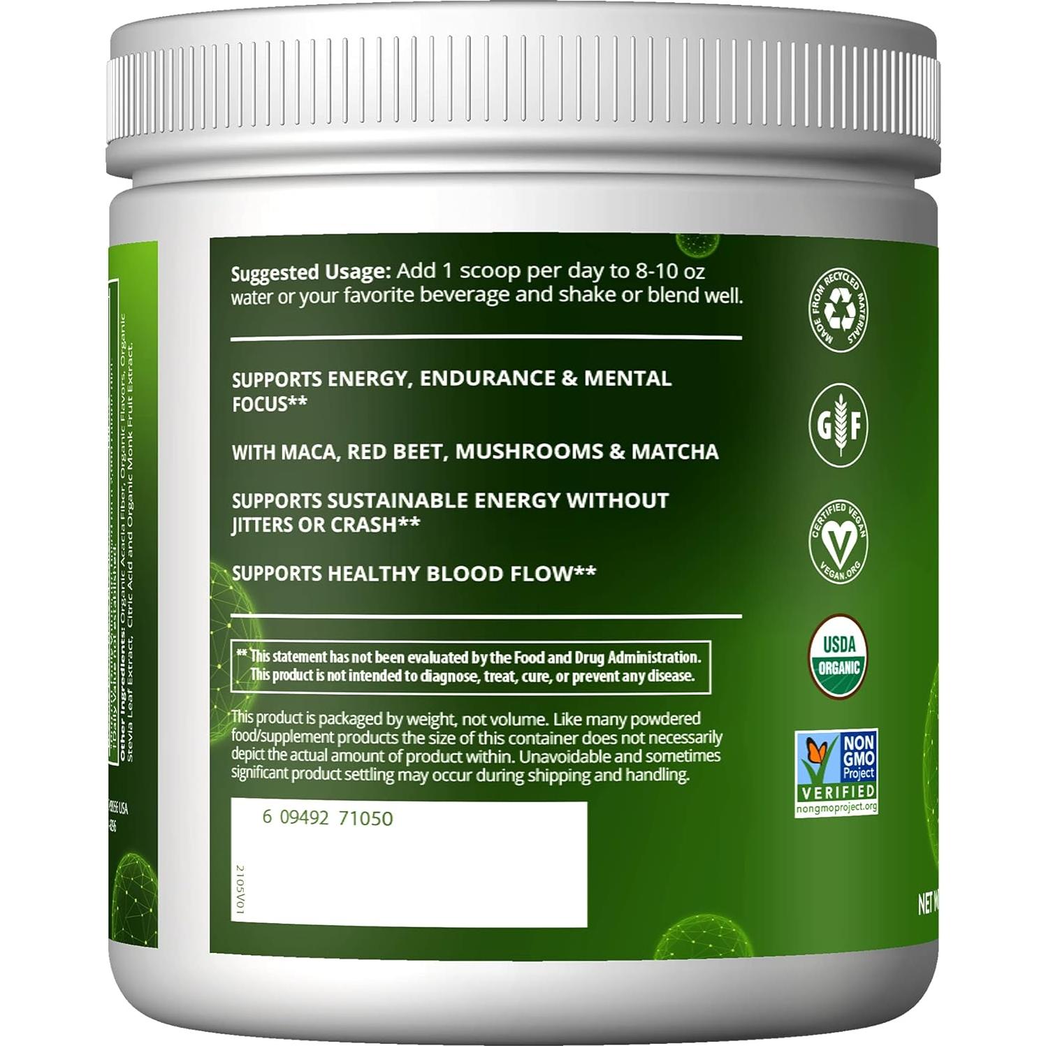 Polvo Pre-Entrenamiento Orgánico MRM Nutrition Cereza Negra 20 Porciones