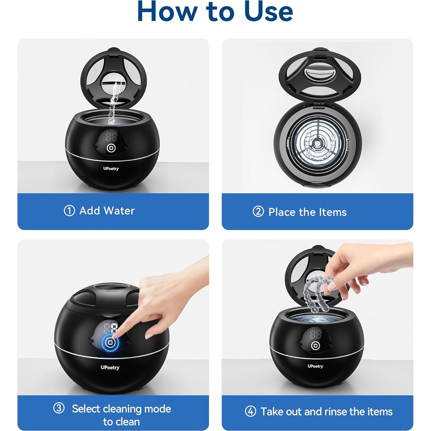 Limpiador Ultrasónico UPoetry 200ML con 4 Modos y Temporizador