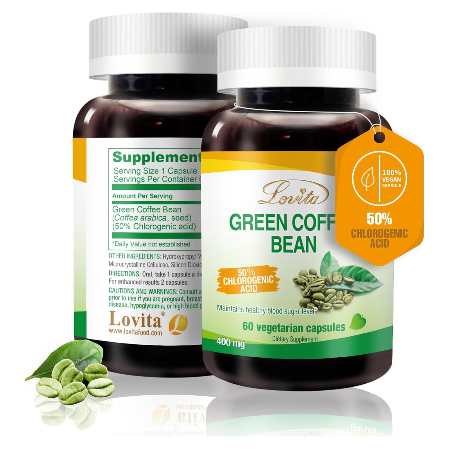 Extracto de Grano de Café Verde Lovita 1600 mg 60 Cápsulas Veganas