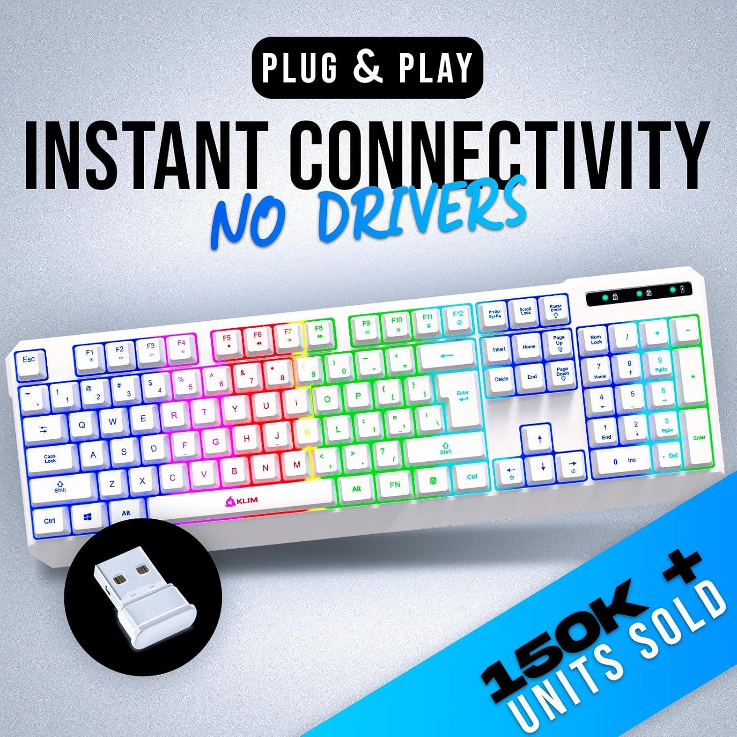 KLIM Chroma Wireless Gaming Keyboard RGB - New - Long-Lasting Rechargeable Battery - Quick & Quiet Typing - Water Resistant Backlit Wireless Keyboard - Teclado Gamer - PC PS5 PS4 One Mac