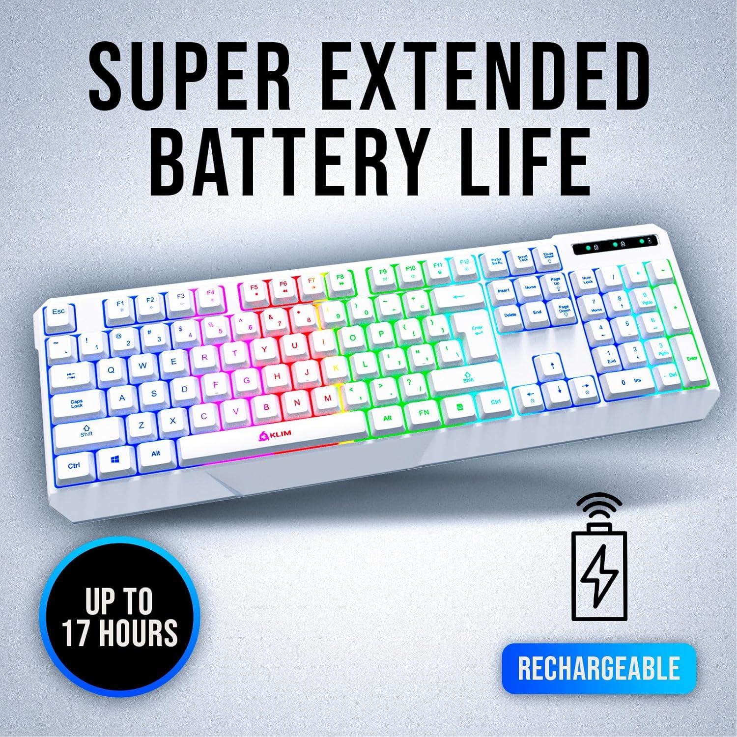 KLIM Chroma Wireless Gaming Keyboard RGB - New - Long-Lasting Rechargeable Battery - Quick & Quiet Typing - Water Resistant Backlit Wireless Keyboard - Teclado Gamer - PC PS5 PS4 One Mac