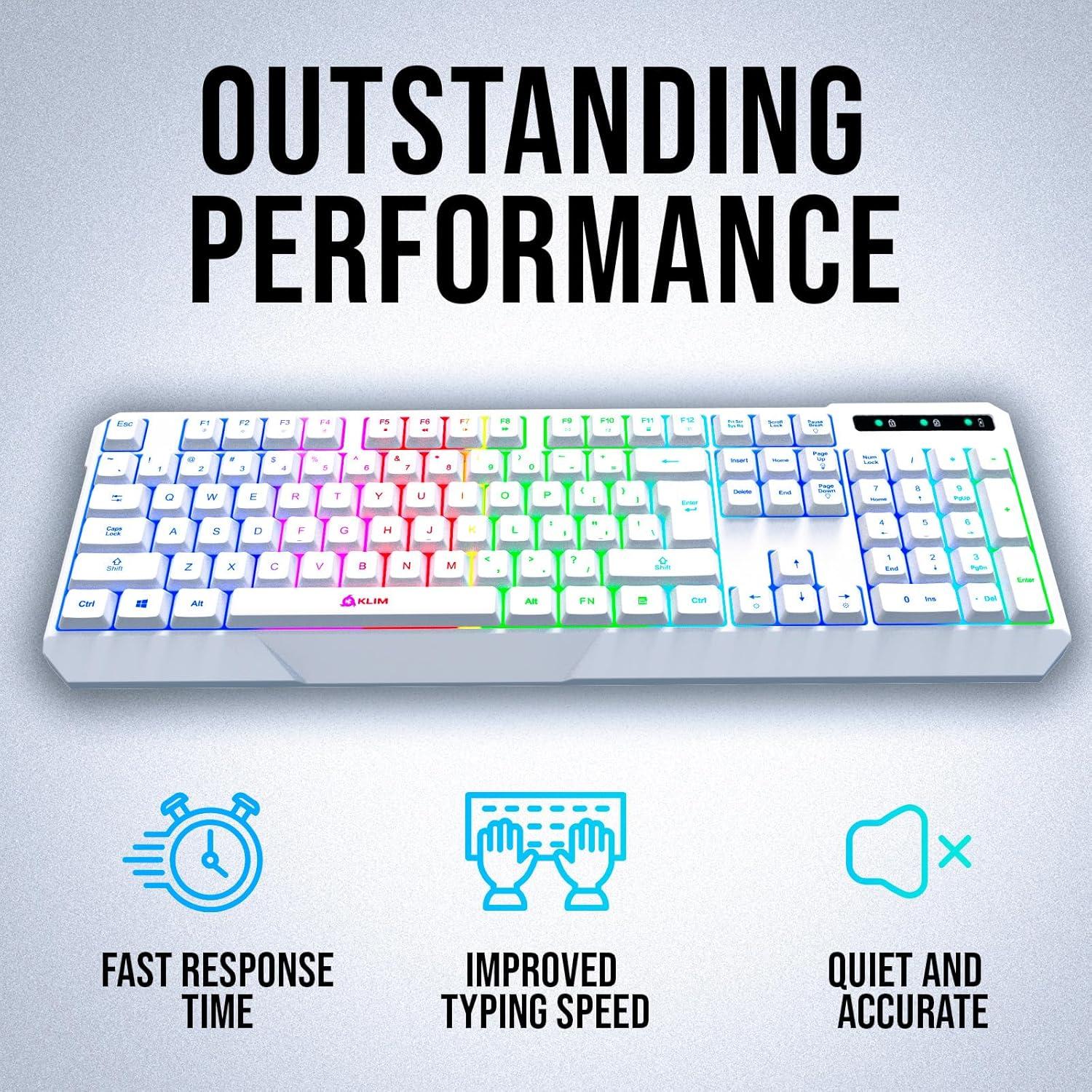 KLIM Chroma Wireless Gaming Keyboard RGB - New - Long-Lasting Rechargeable Battery - Quick & Quiet Typing - Water Resistant Backlit Wireless Keyboard - Teclado Gamer - PC PS5 PS4 One Mac