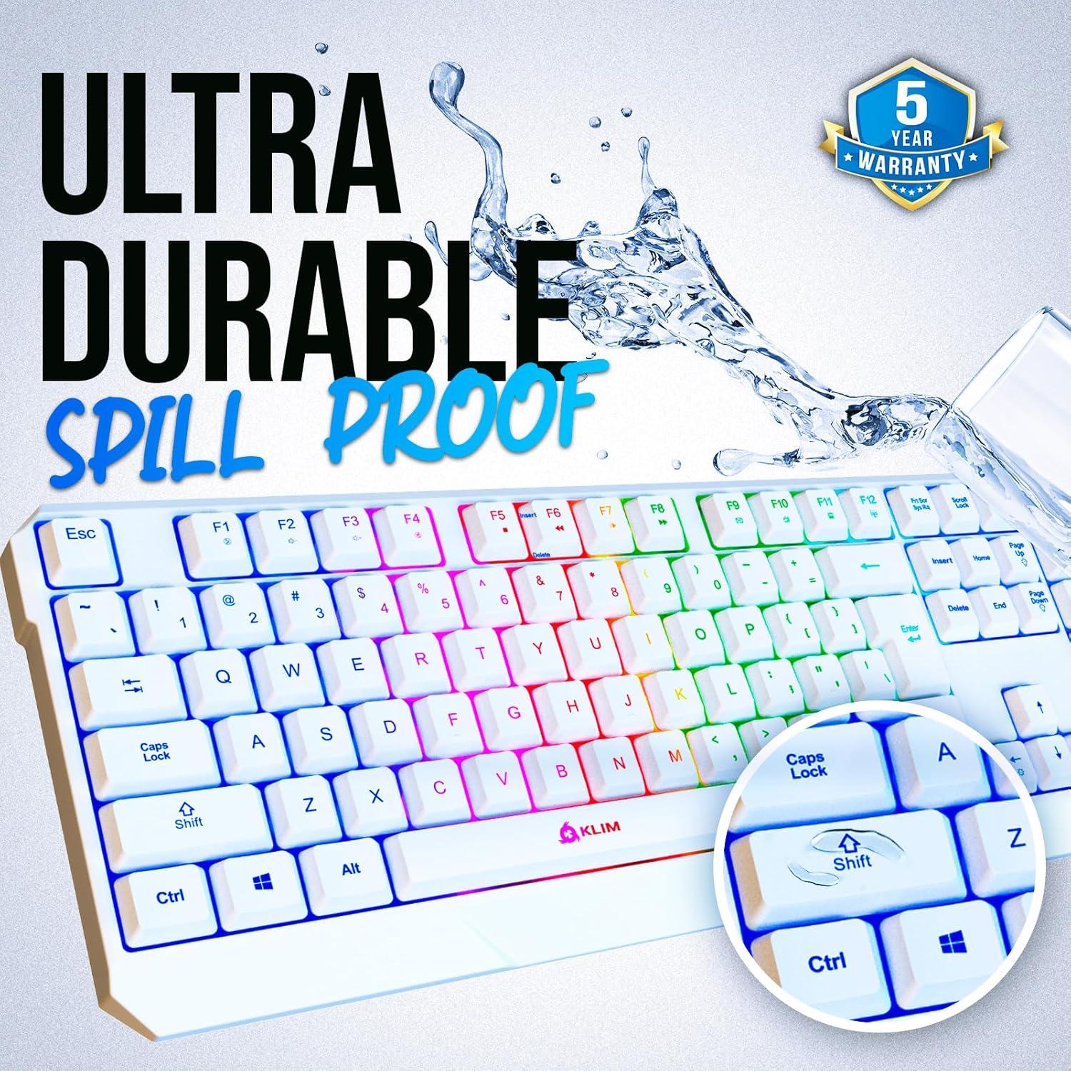 KLIM Chroma Wireless Gaming Keyboard RGB - New - Long-Lasting Rechargeable Battery - Quick & Quiet Typing - Water Resistant Backlit Wireless Keyboard - Teclado Gamer - PC PS5 PS4 One Mac