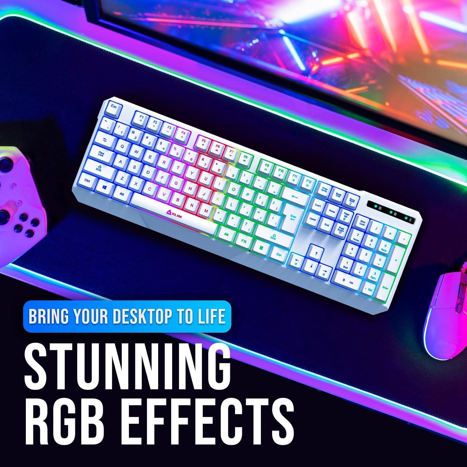 KLIM Chroma Wireless Gaming Keyboard RGB - New - Long-Lasting Rechargeable Battery - Quick & Quiet Typing - Water Resistant Backlit Wireless Keyboard - Teclado Gamer - PC PS5 PS4 One Mac