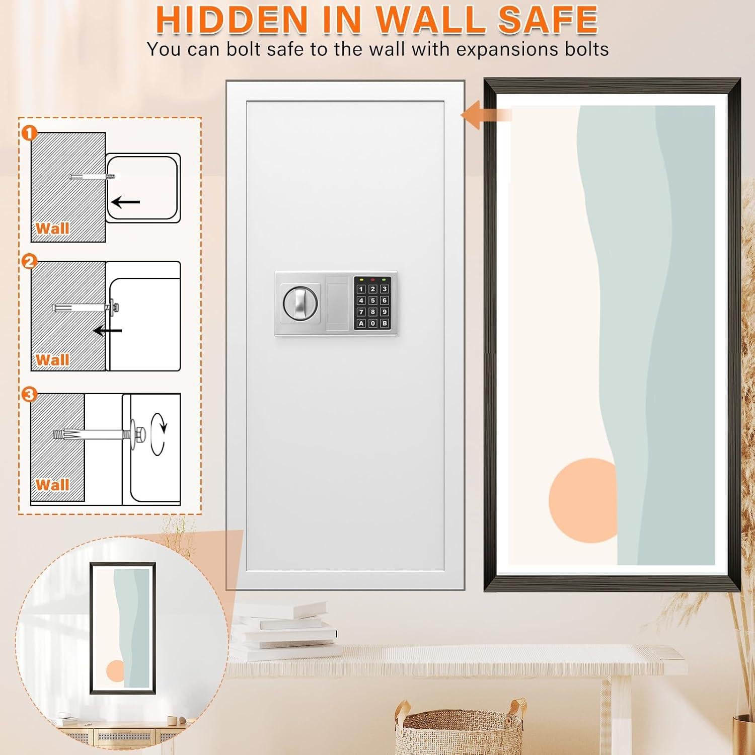 Caja Fuerte de Pared Tiskgg Blanca 75, 29.5" Antirrobo