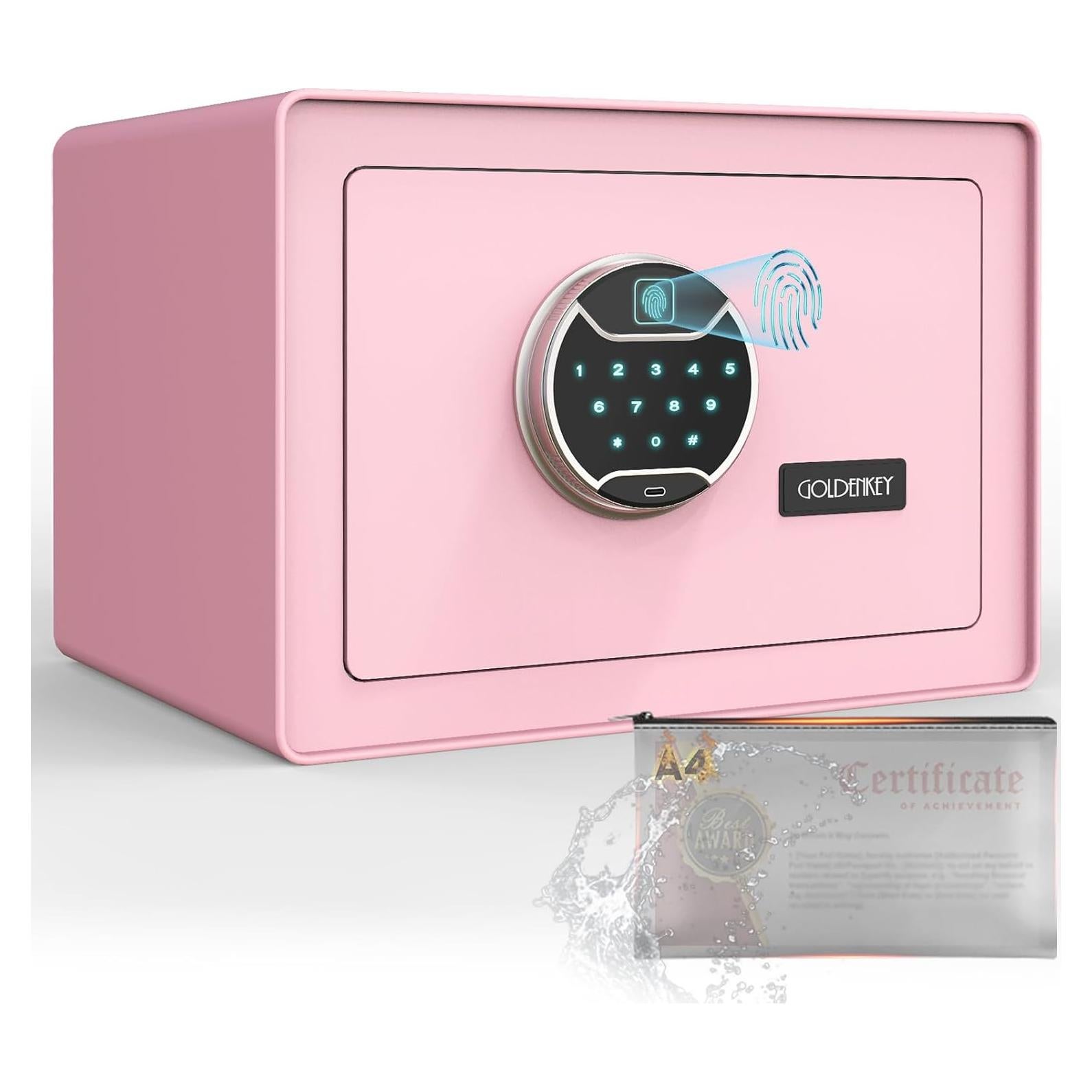 Caja Fuerte Biométrica GOLDENKEY Rosa 1.2 Pies³ con Teclado Táctil