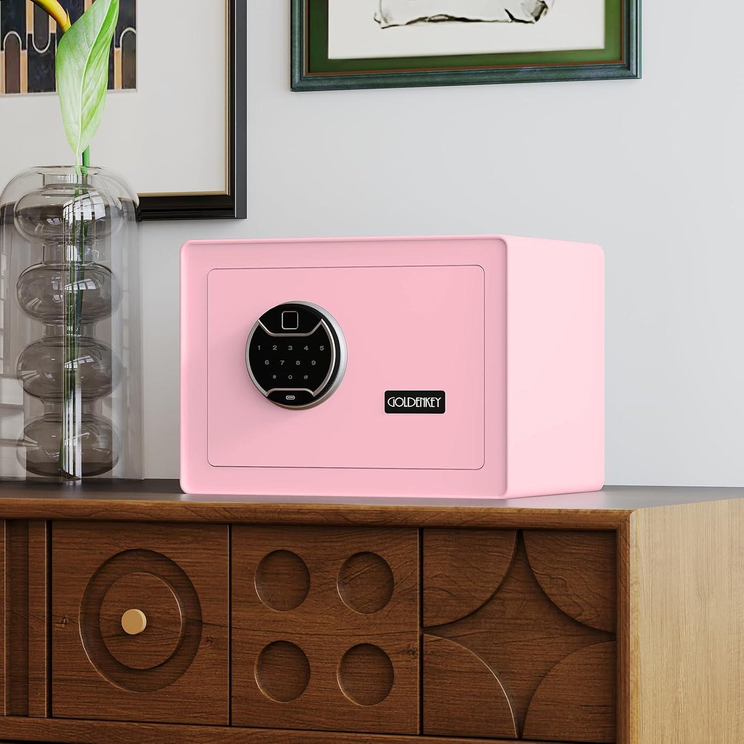 Caja Fuerte Biométrica GOLDENKEY Rosa 1.2 Pies³ con Teclado Táctil