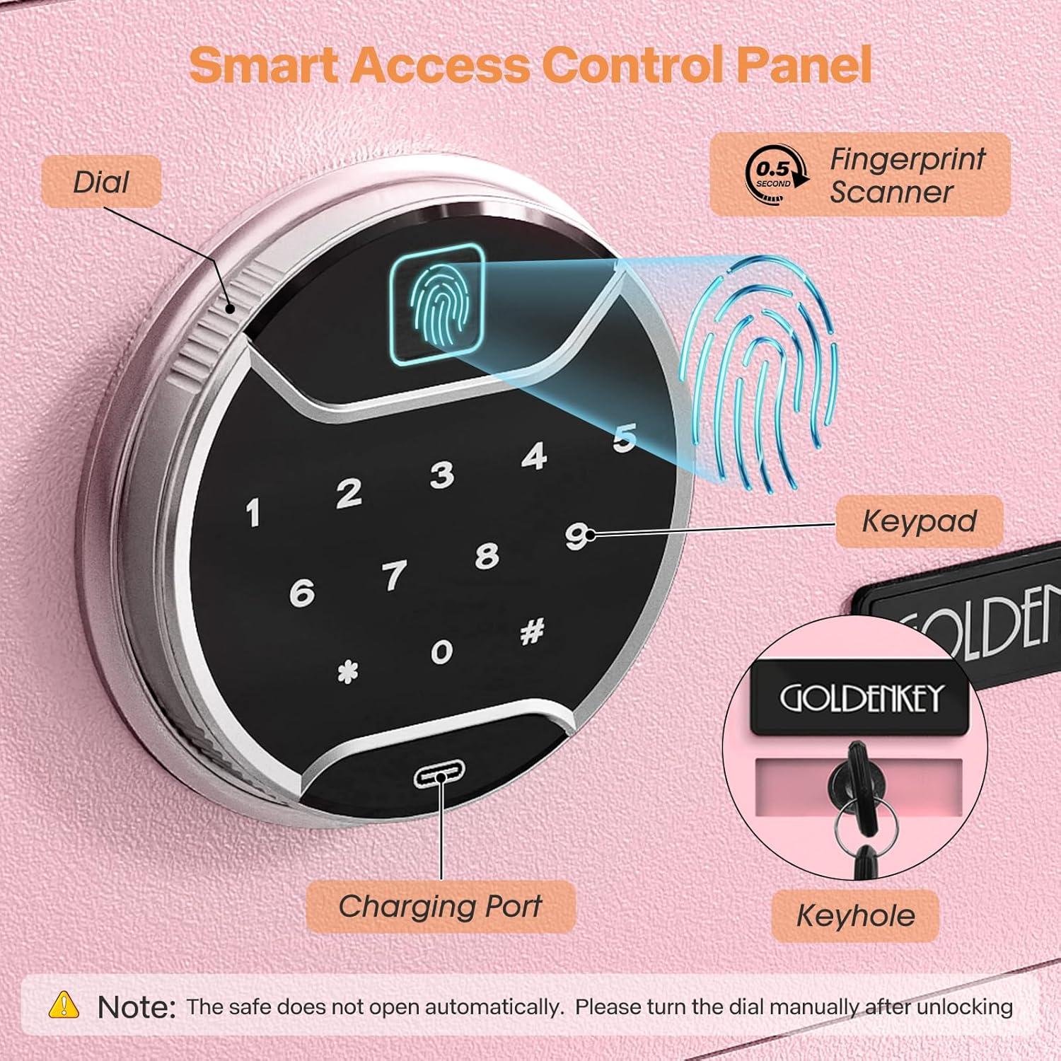 Caja Fuerte Biométrica GOLDENKEY Rosa 1.2 Pies³ con Teclado Táctil