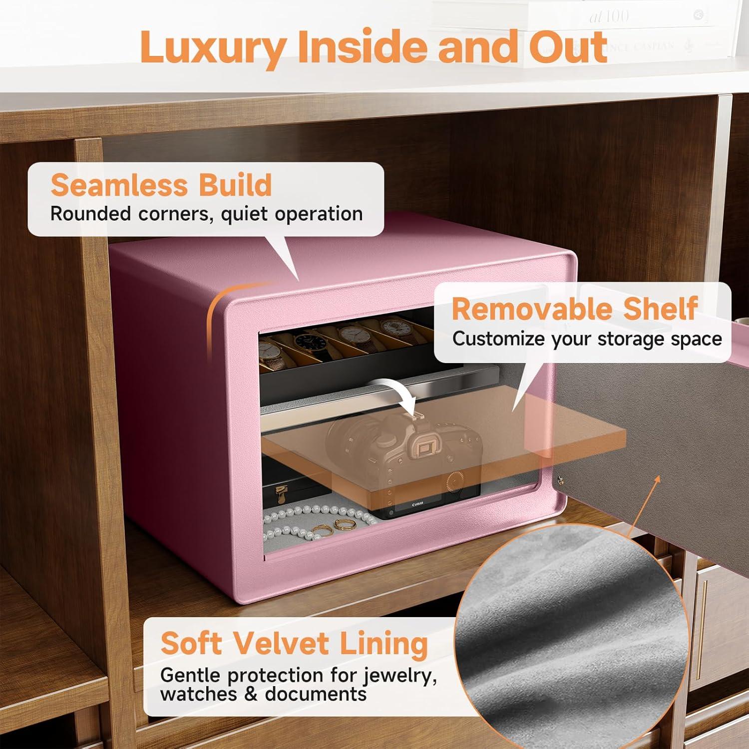 Caja Fuerte Biométrica GOLDENKEY Rosa 1.2 Pies³ con Teclado Táctil