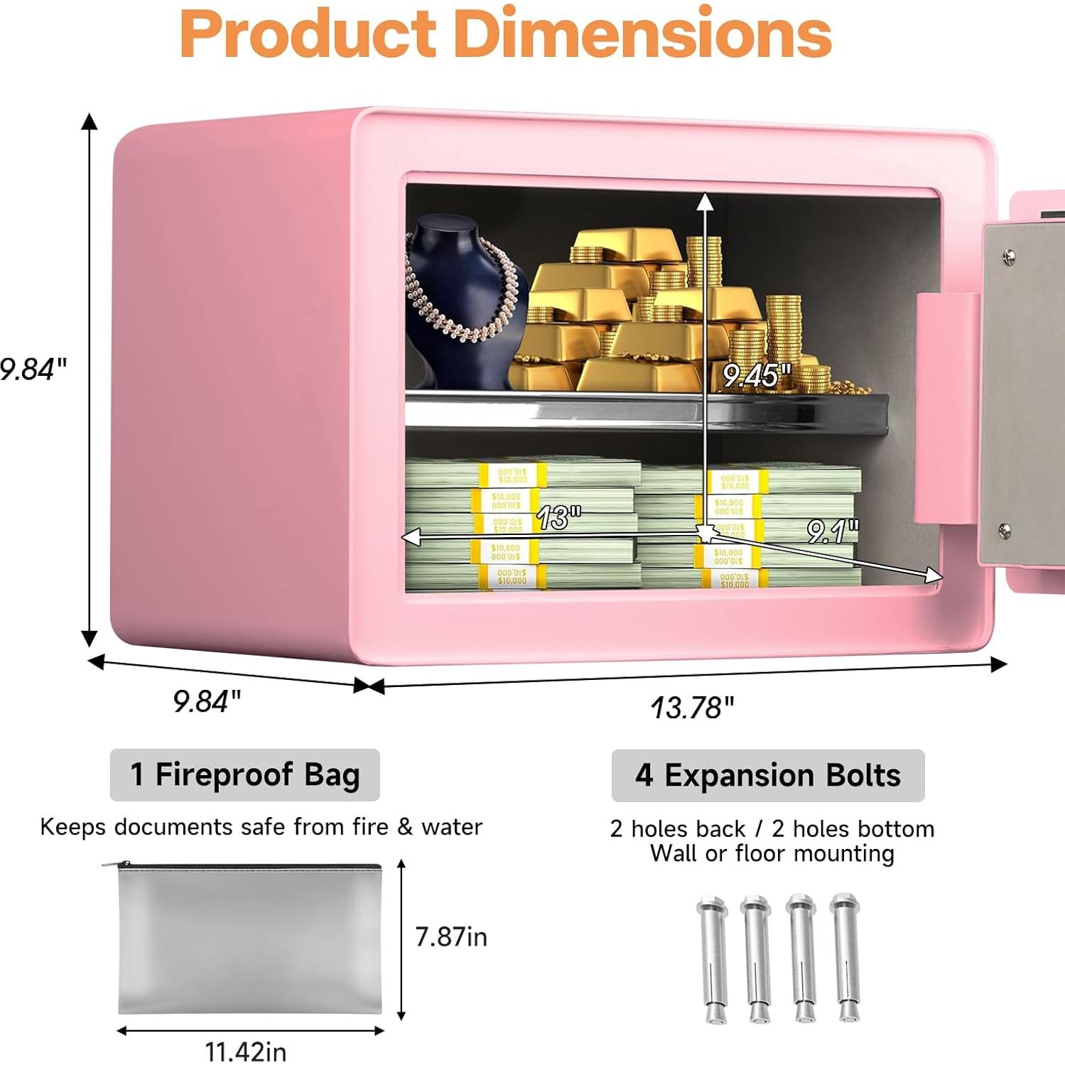 Caja Fuerte Biométrica GOLDENKEY Rosa 1.2 Pies³ con Teclado Táctil
