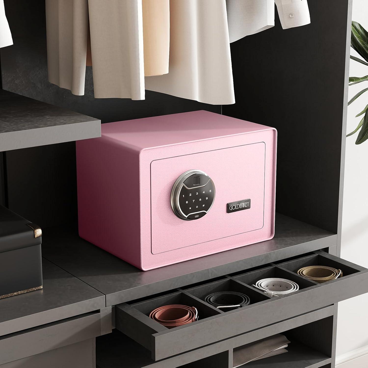 Caja Fuerte Biométrica GOLDENKEY Rosa 1.2 Pies³ con Teclado Táctil