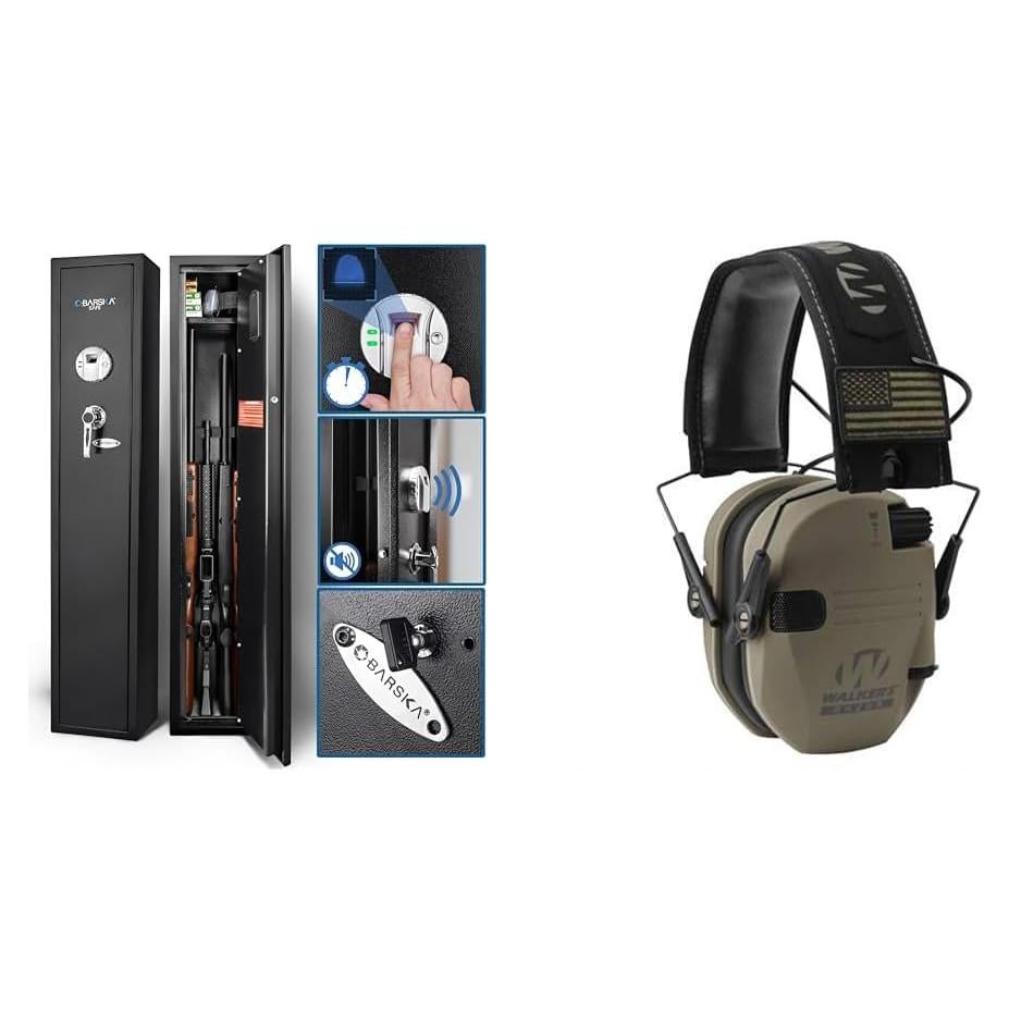 Caja Fuerte Biométrica para Rifles Barska + Protección Auditiva Walker's Razor Slim