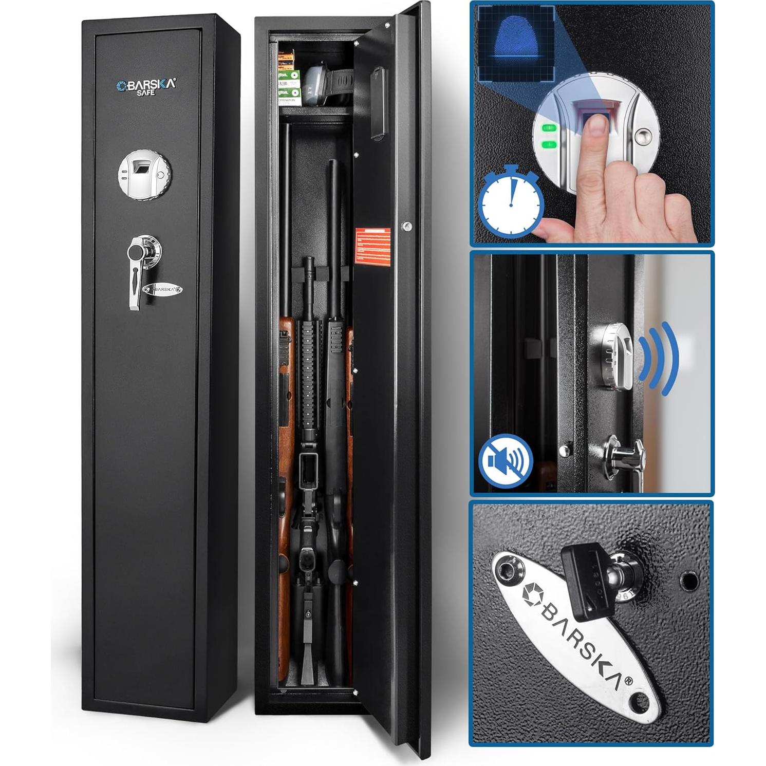 Caja Fuerte Biométrica para Rifles Barska + Protección Auditiva Walker's Razor Slim