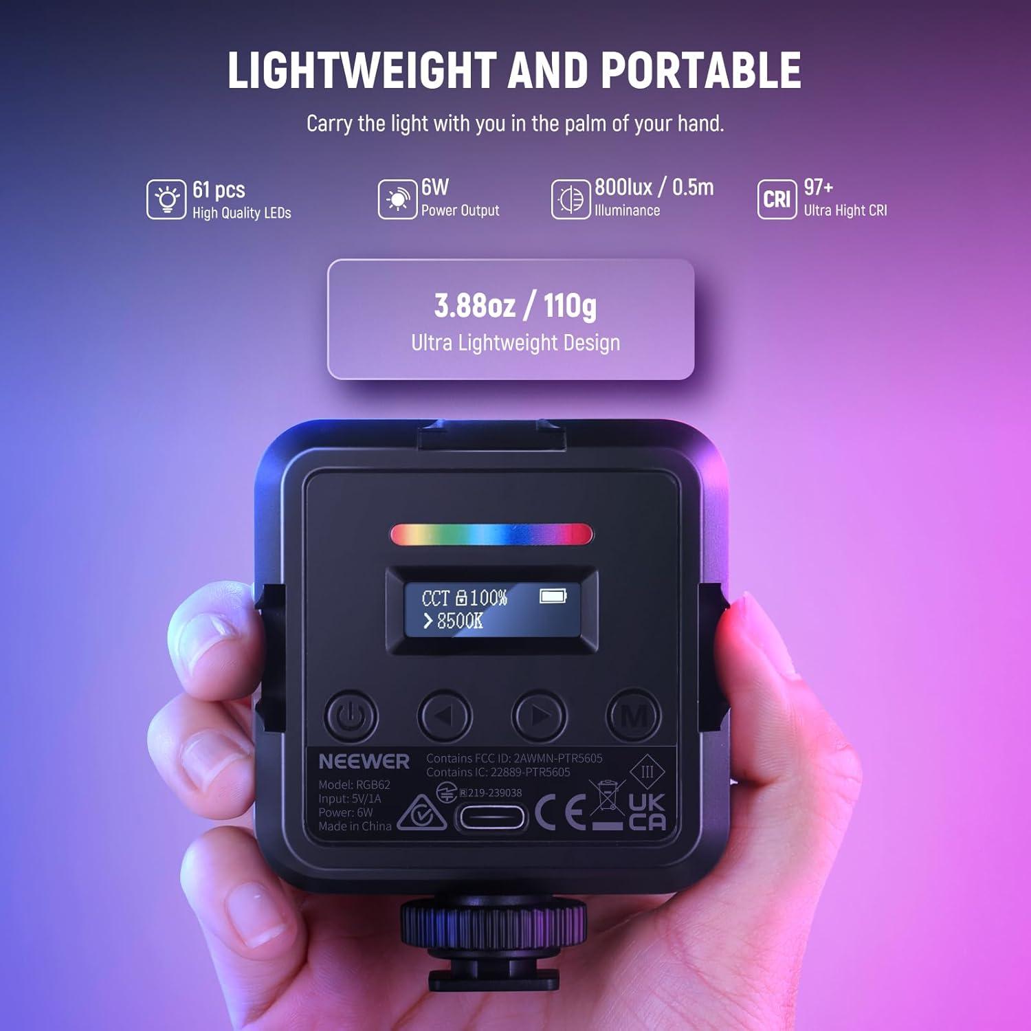 NEEWER RGB62 Luz de Video Magnética 2 Paquete Control APP