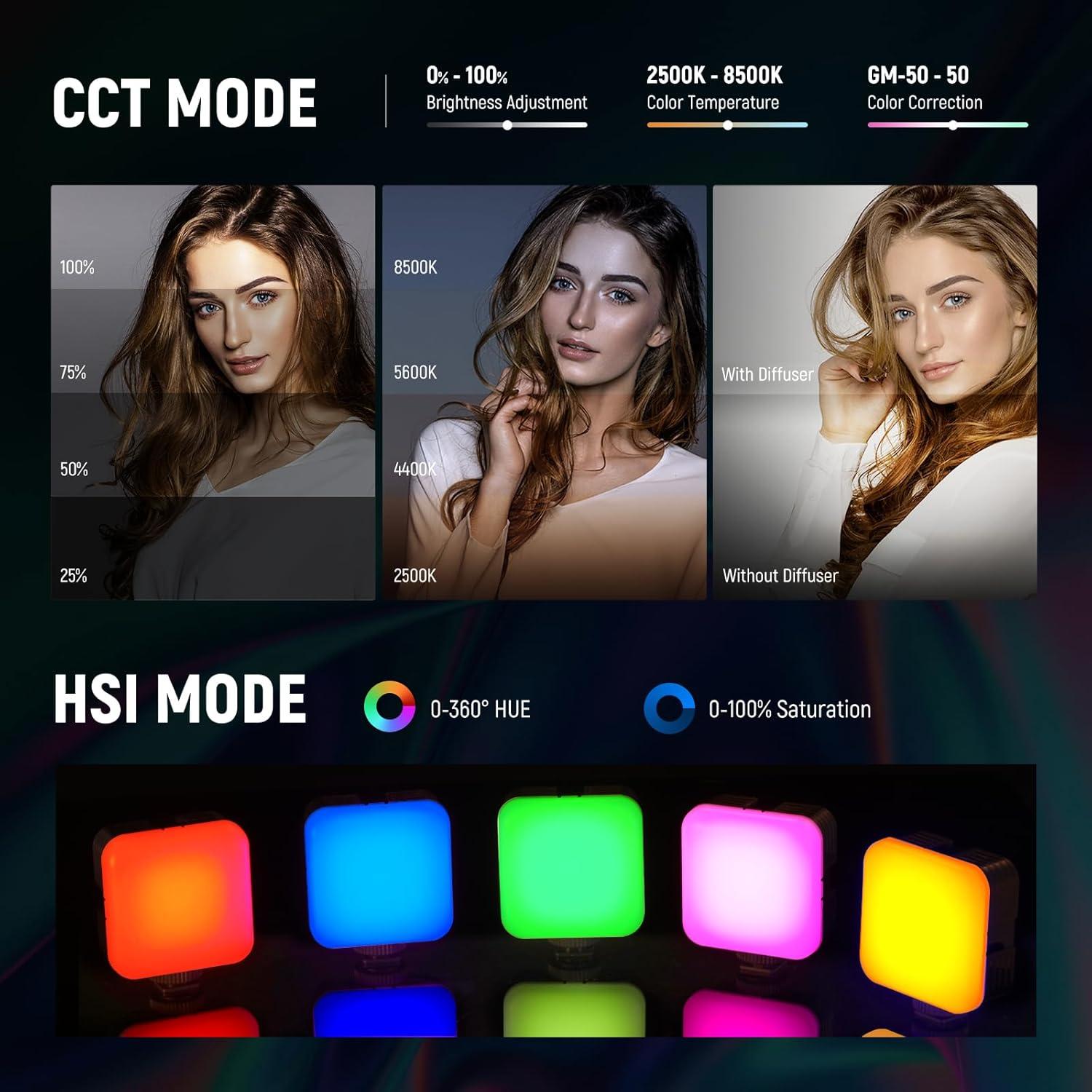 NEEWER RGB62 Luz de Video Magnética 2 Paquete Control APP