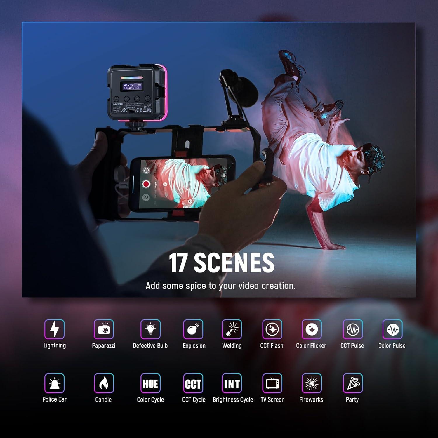 NEEWER RGB62 Luz de Video Magnética 2 Paquete Control APP