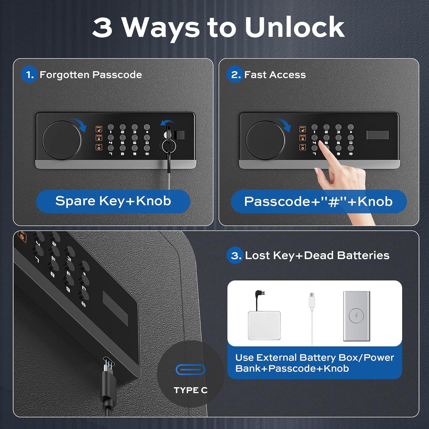 Caja Fuerte Electrónica Paporia 3 Pies Cúbicos con Luz LED