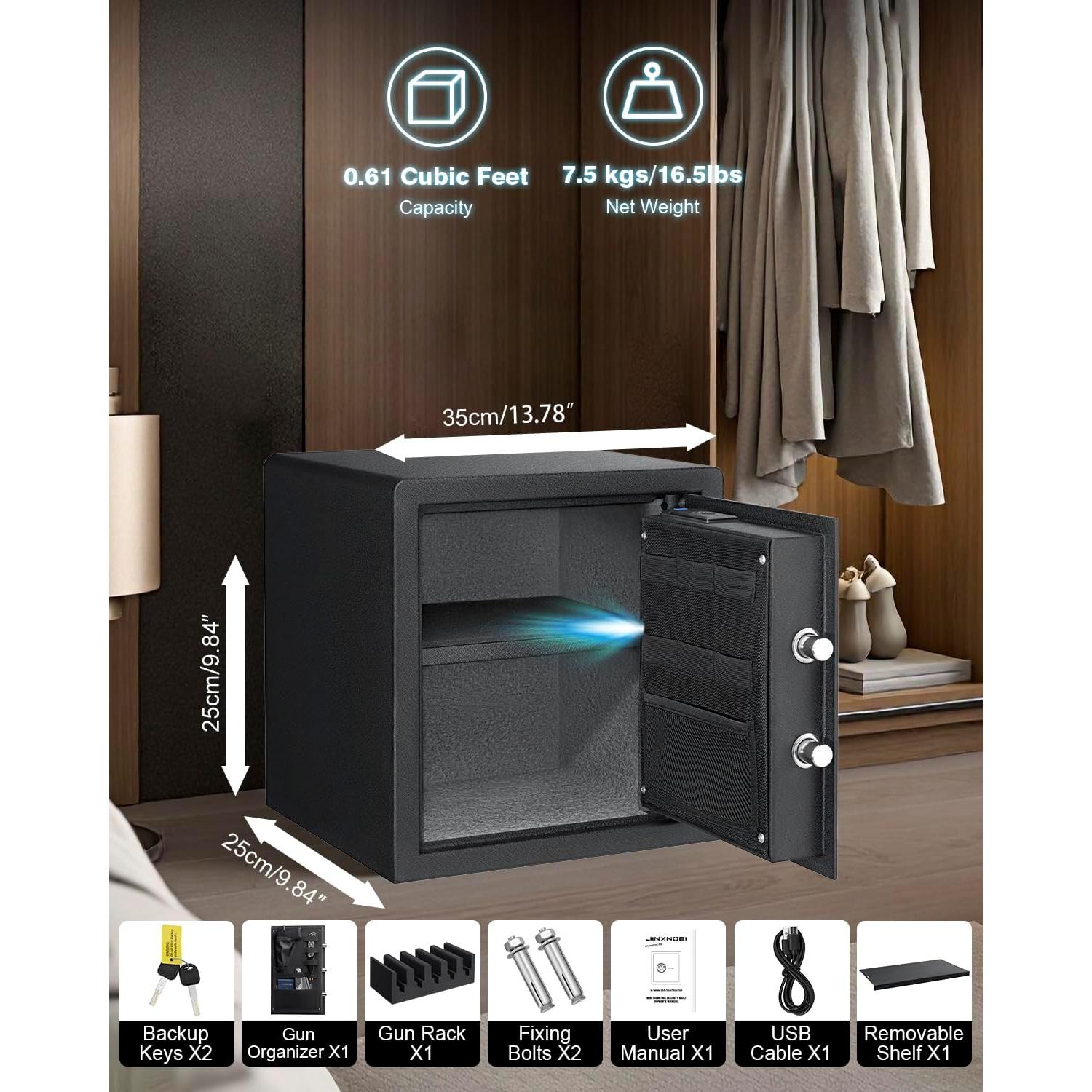 Caja Fuerte Biométrica Mediana JINXNOBI 1.38 Pies³ Antirrobo