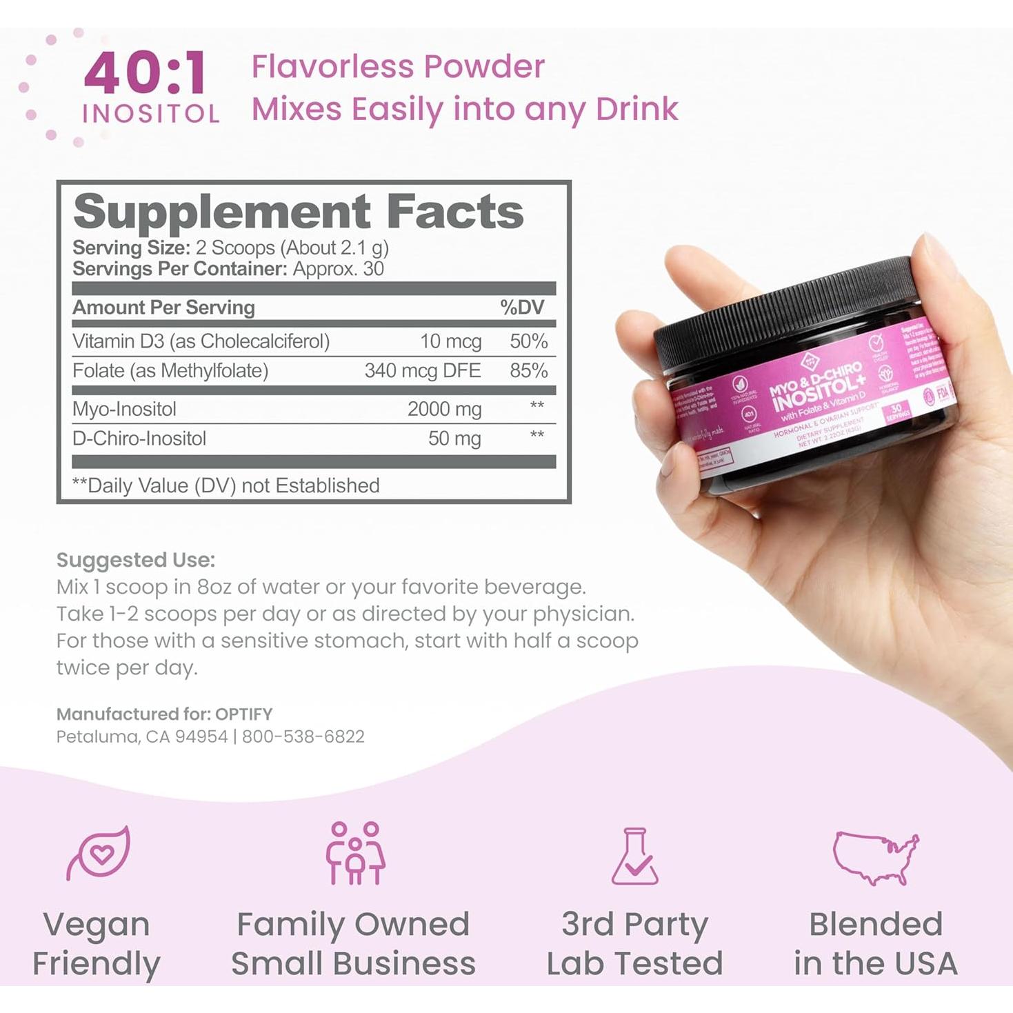 Suplemento de Inositol Premium Optify 61.68g - Equilibrio Hormonal