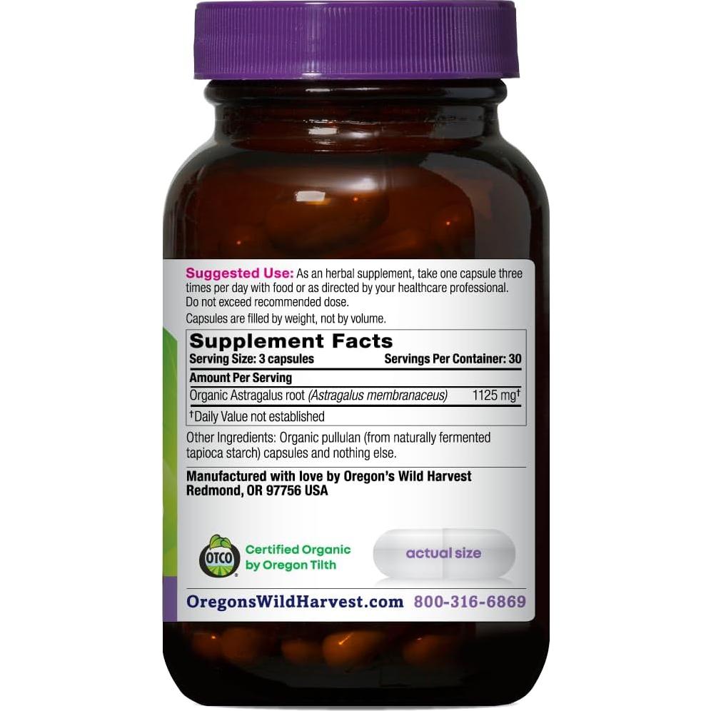 Cápsulas de Astrágalo Orgánico Oregon's Wild Harvest 1125 mg - 90 Unidades