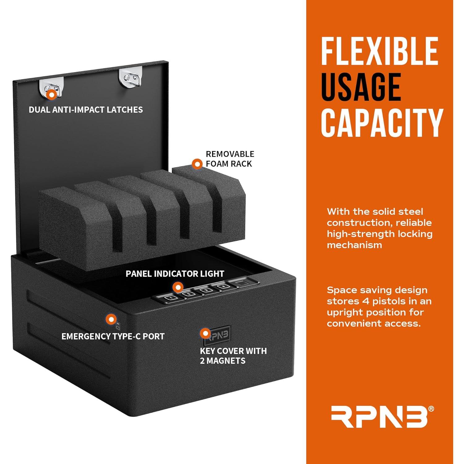 Caja Fuerte Deluxe RPNB para 4 Pistolas Biométrica 41.9x34.9x32.9 cm
