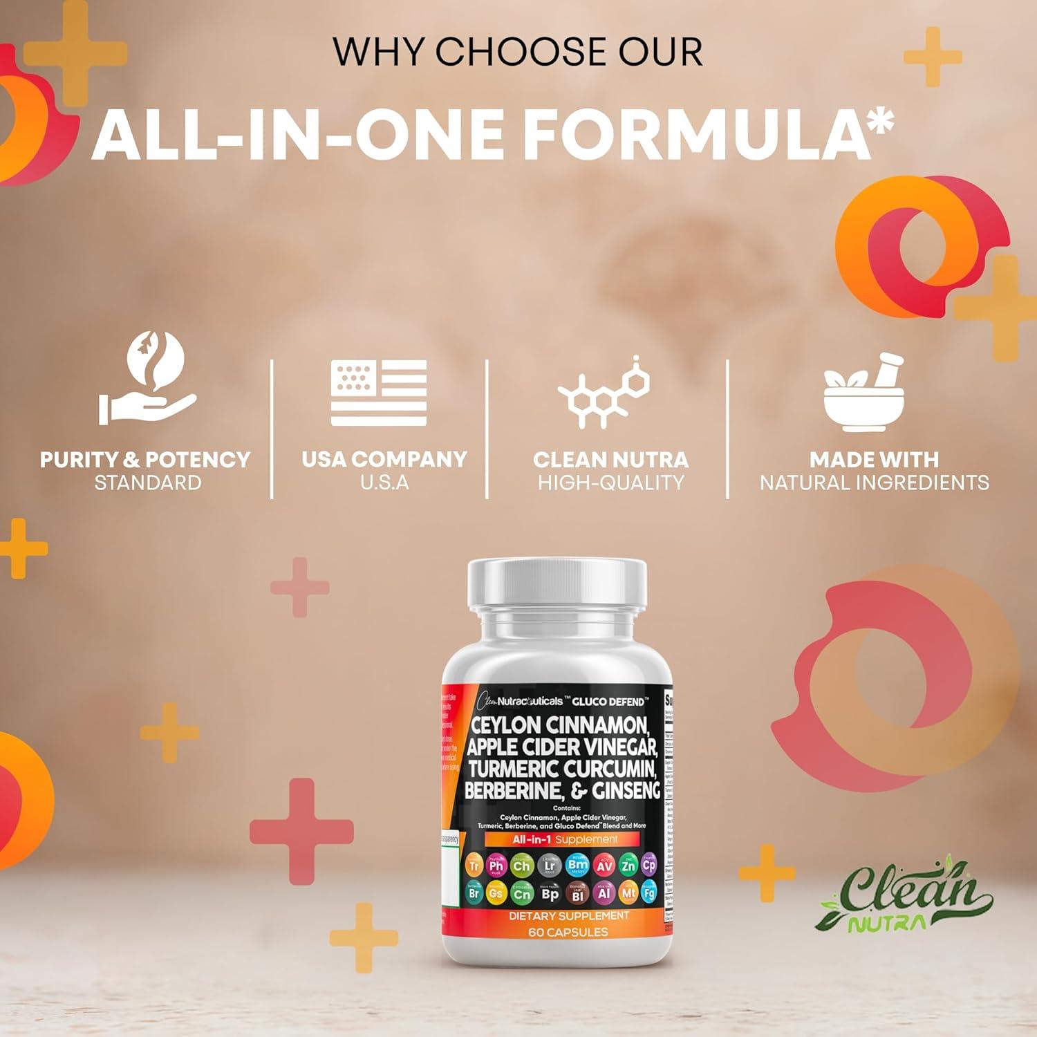 Suplemento Clean Nutraceuticals 16 en 1 Canela y ACV 60 Cápsulas