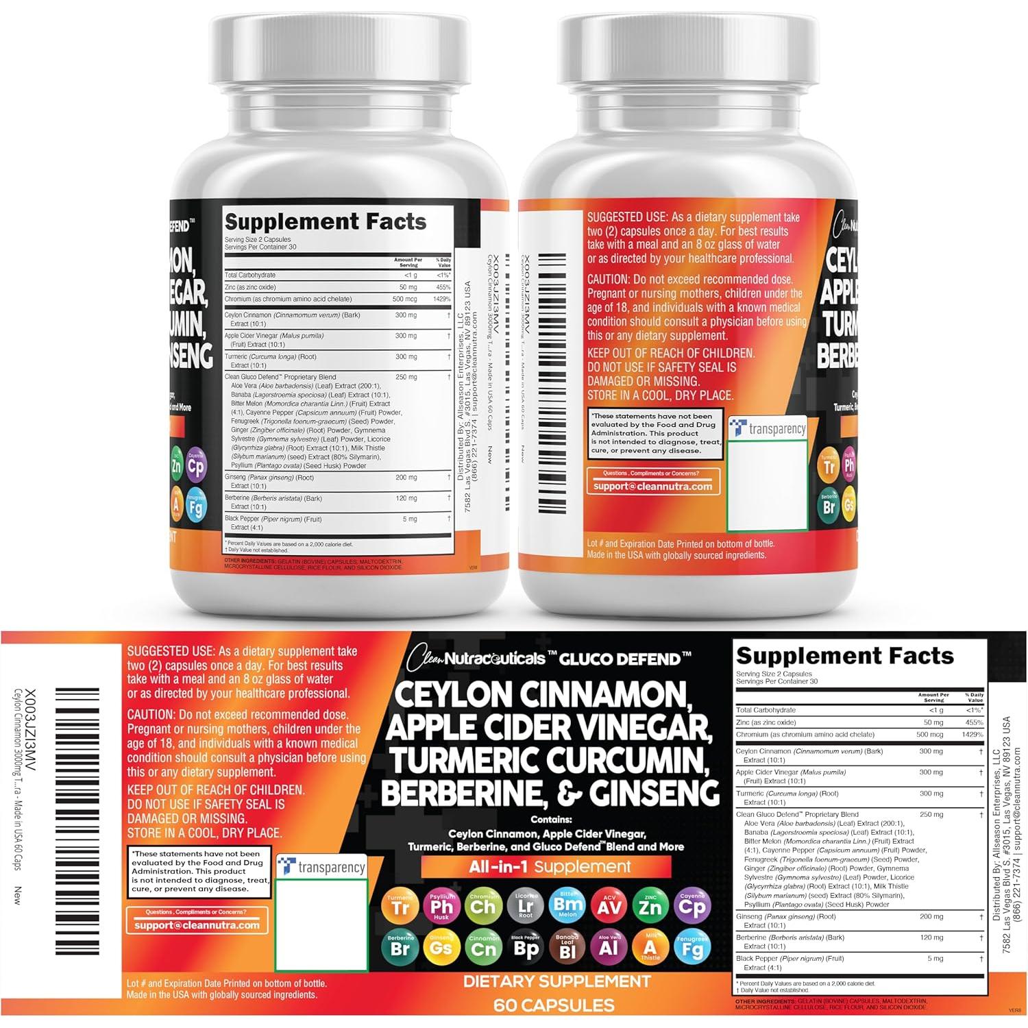 Suplemento Clean Nutraceuticals 16 en 1 Canela y ACV 60 Cápsulas