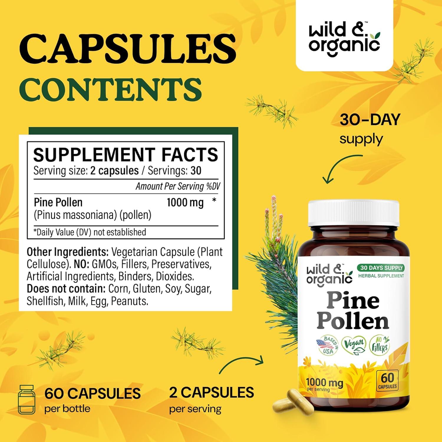 Cápsulas de Polen de Pino Silvestre Orgánico 1000 mg - 60 Unidades