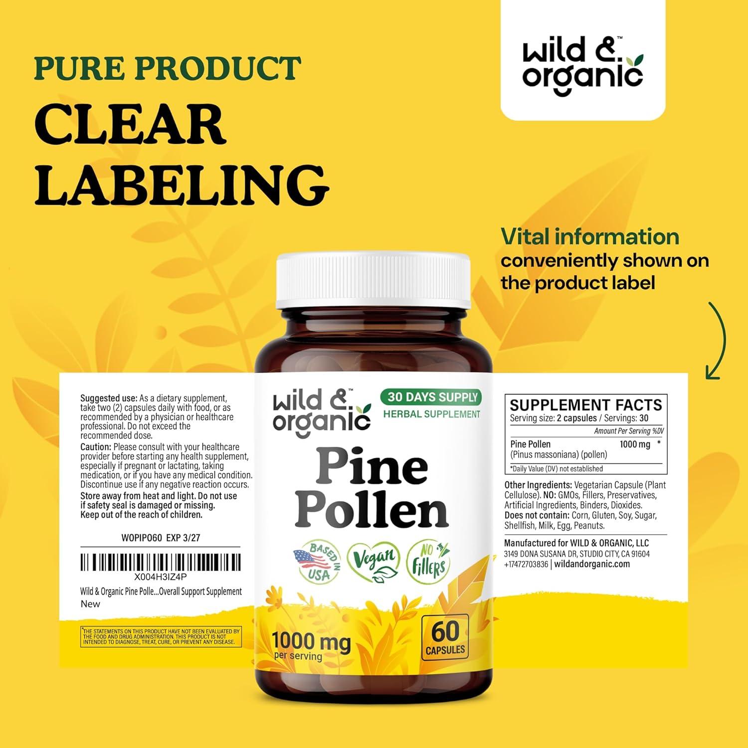 Cápsulas de Polen de Pino Silvestre Orgánico 1000 mg - 60 Unidades