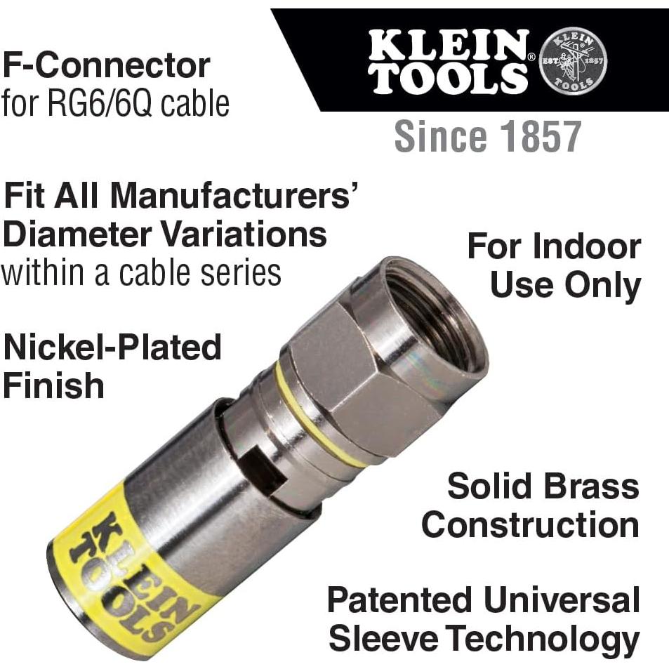 Conectores F Klein Tools VDV812-606 para Cable Coaxial RG6, Paquete de 10