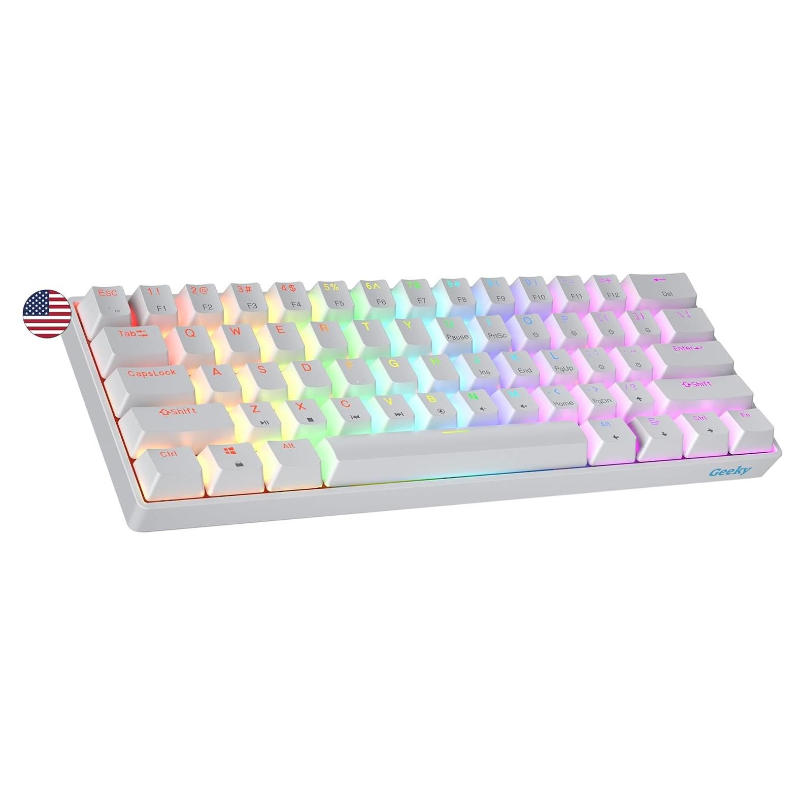 Teclado Mecánico Geeky GK61 60% RGB Blanco Speed Silver