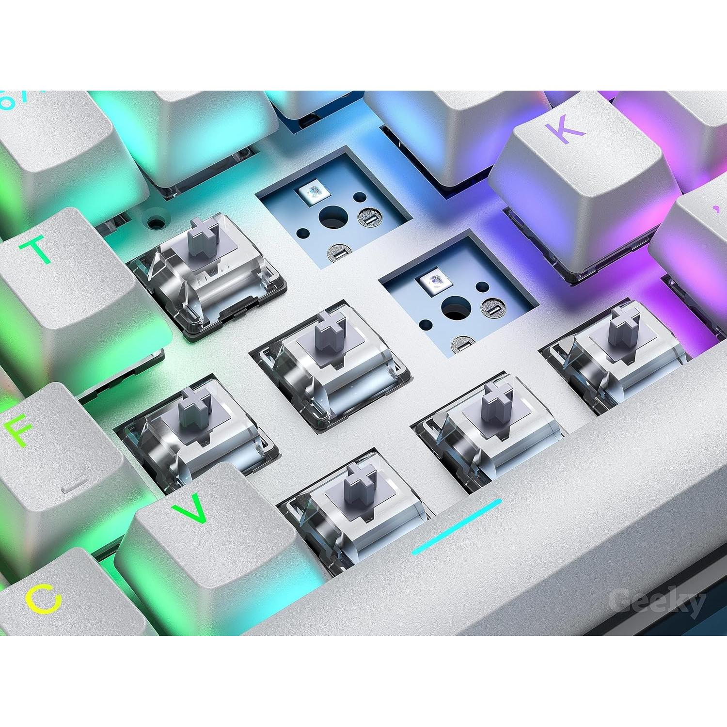 Teclado Mecánico Geeky GK61 60% RGB Blanco Speed Silver