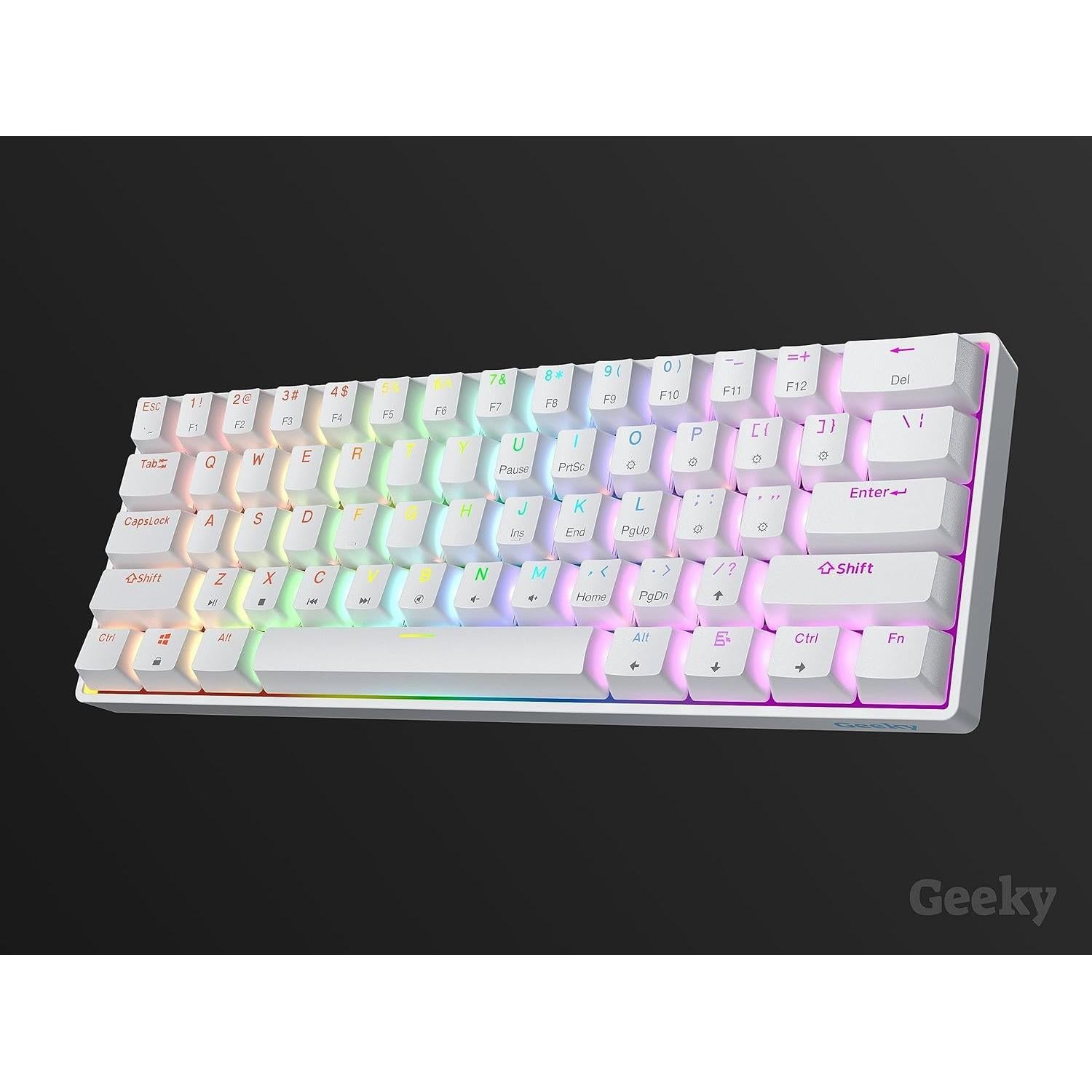 Teclado Mecánico Geeky GK61 60% RGB Blanco Speed Silver