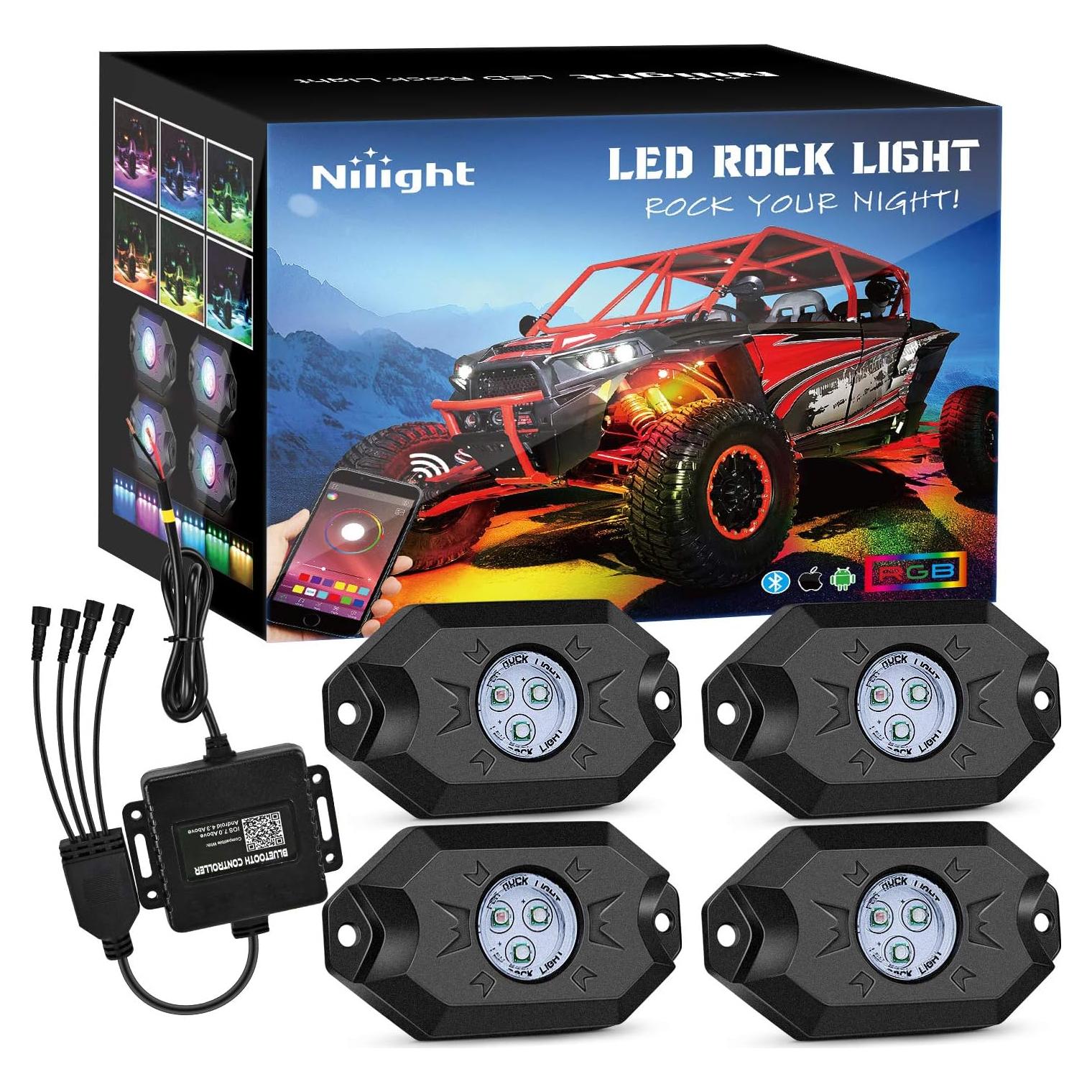 Kit de Luces LED RGB Nilight 4 Pods Bluetooth Impermeables