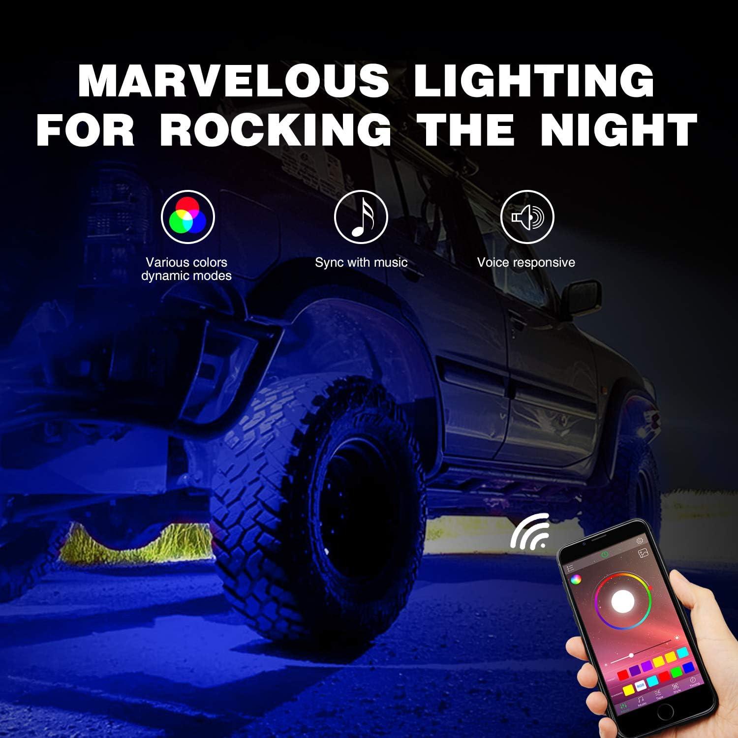 Kit de Luces LED RGB Nilight 4 Pods Bluetooth Impermeables
