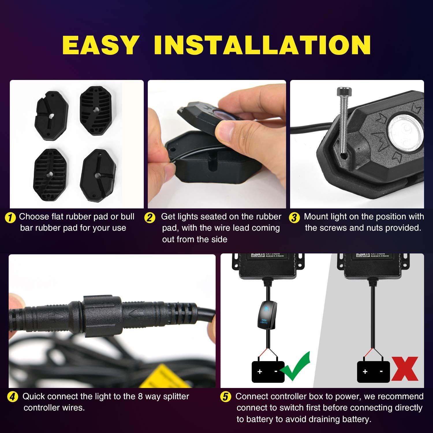 Kit de Luces LED RGB Nilight 4 Pods Bluetooth Impermeables