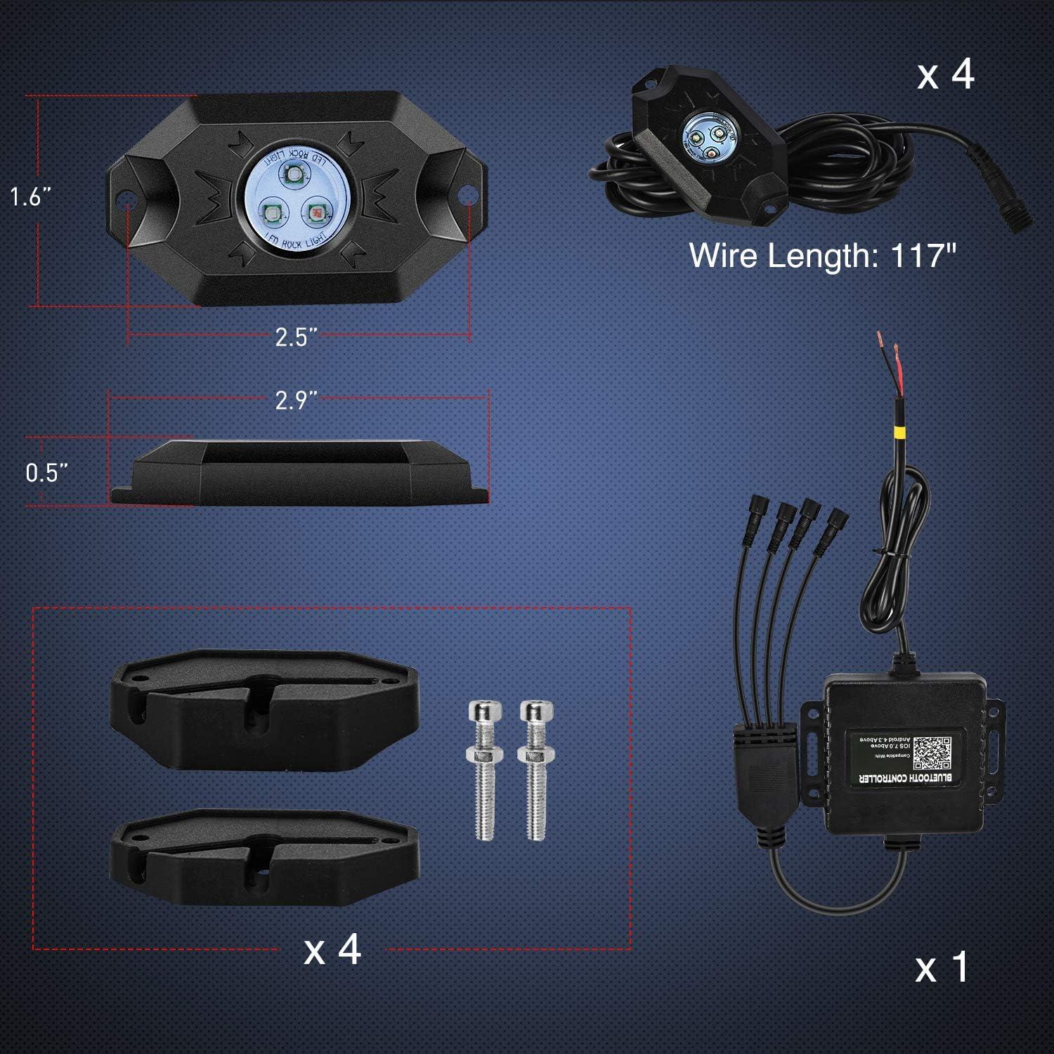 Kit de Luces LED RGB Nilight 4 Pods Bluetooth Impermeables