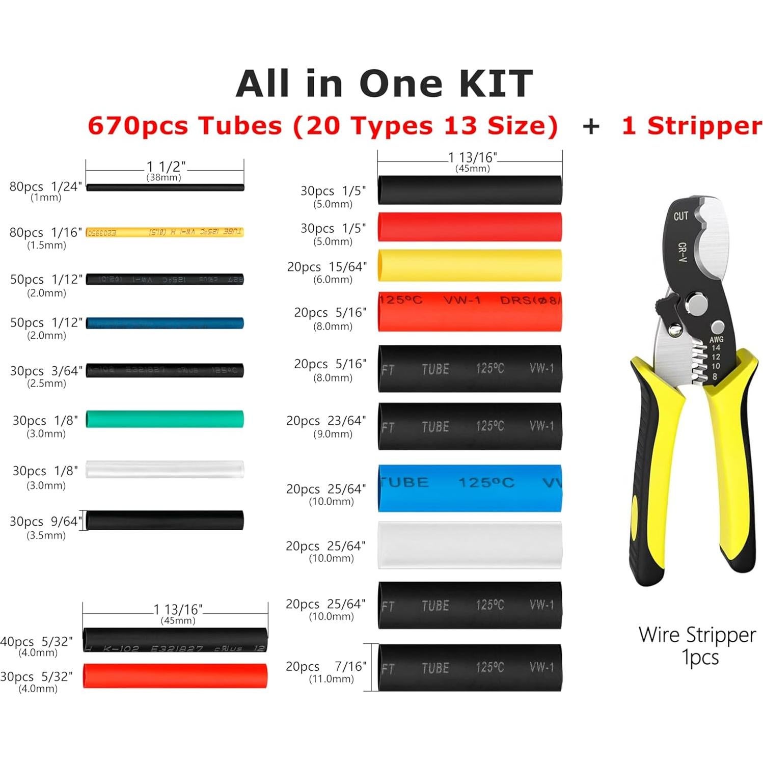Kit de Tubos Termocontraíbles Ginsco 670 Piezas 2:1