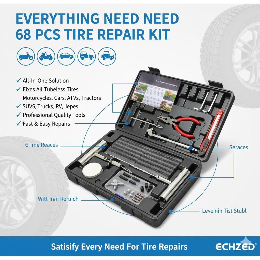 Kit de Reparación de Neumáticos ECHZED 68 Piezas Universal