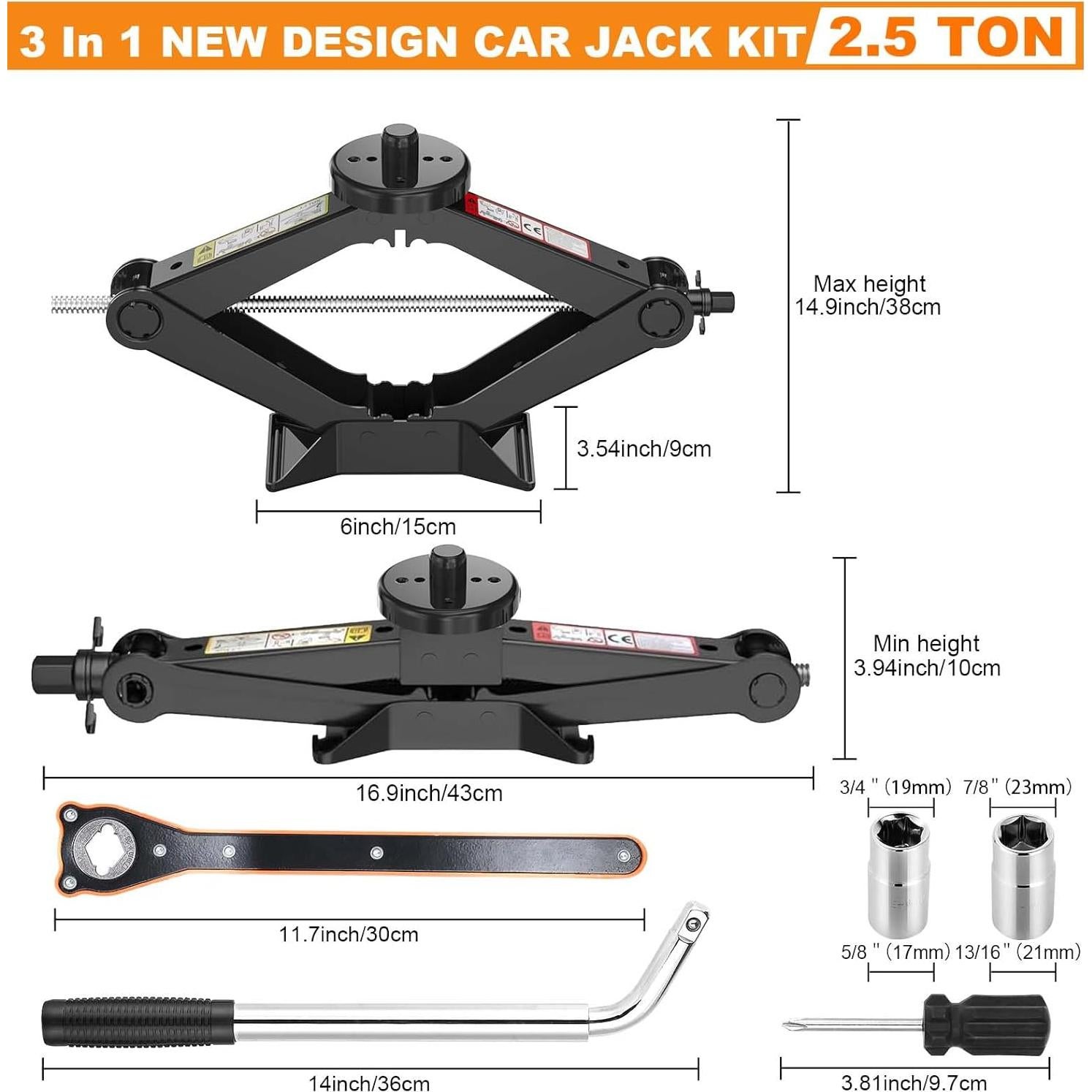 Kit de Gato de Coche 3 en 1 HEKIRISTONS 2.5 Toneladas