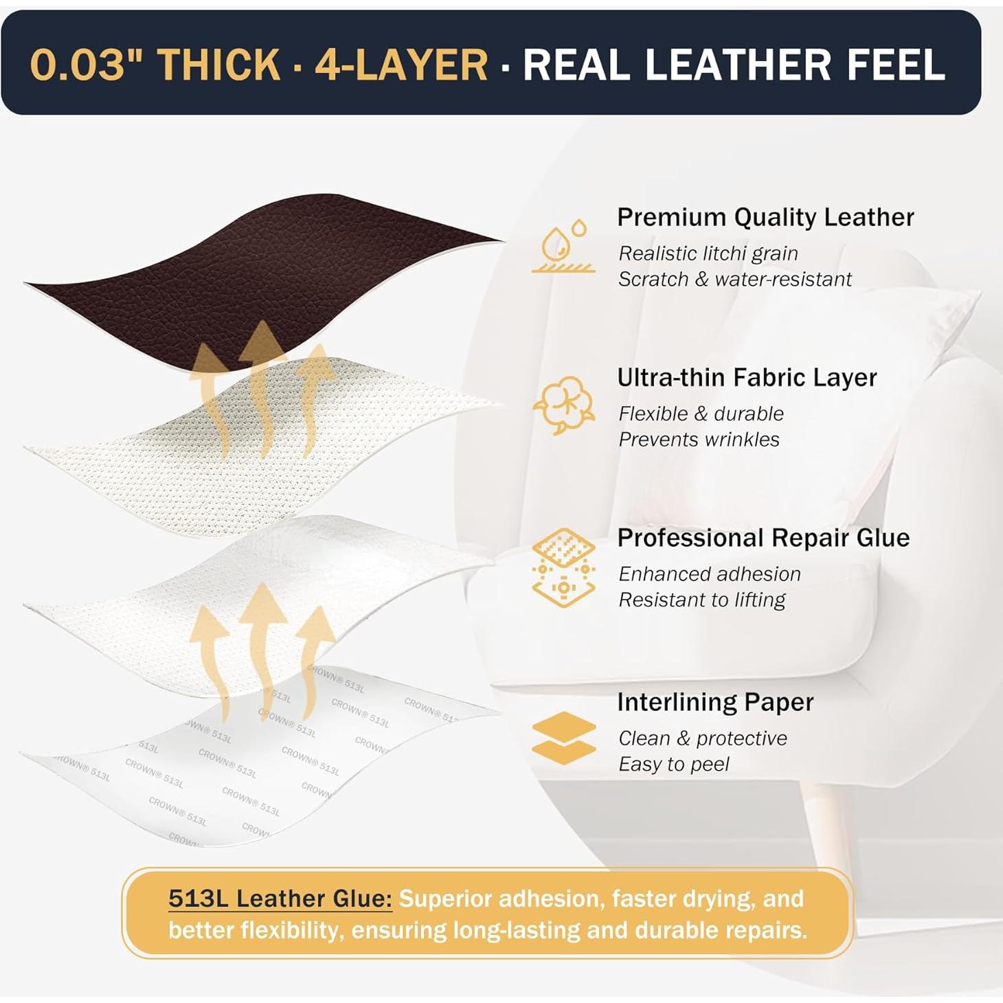 Kit de Parche de Cuero Autoadhesivo RYANER 6 Piezas 20x28cm