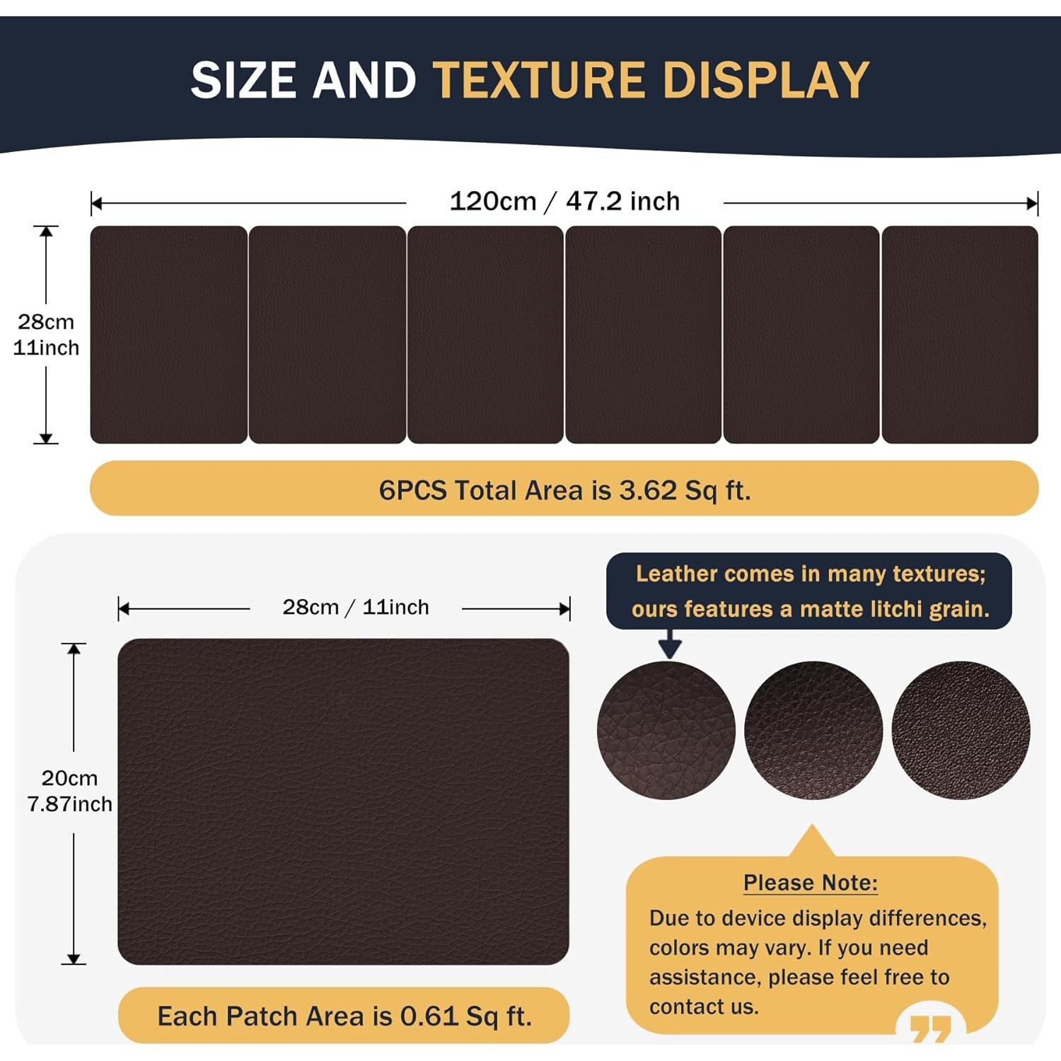 Kit de Parche de Cuero Autoadhesivo RYANER 6 Piezas 20x28cm