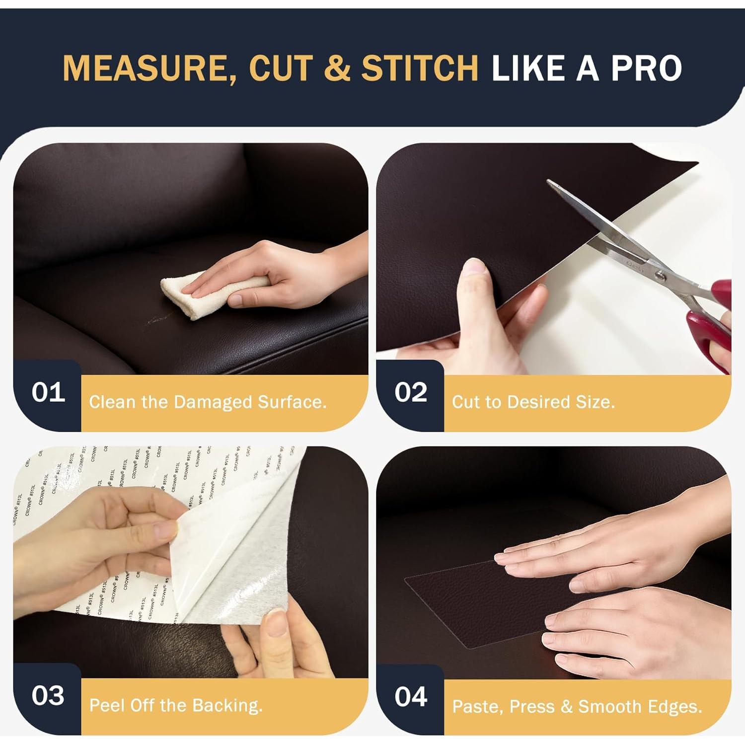 Kit de Parche de Cuero Autoadhesivo RYANER 6 Piezas 20x28cm