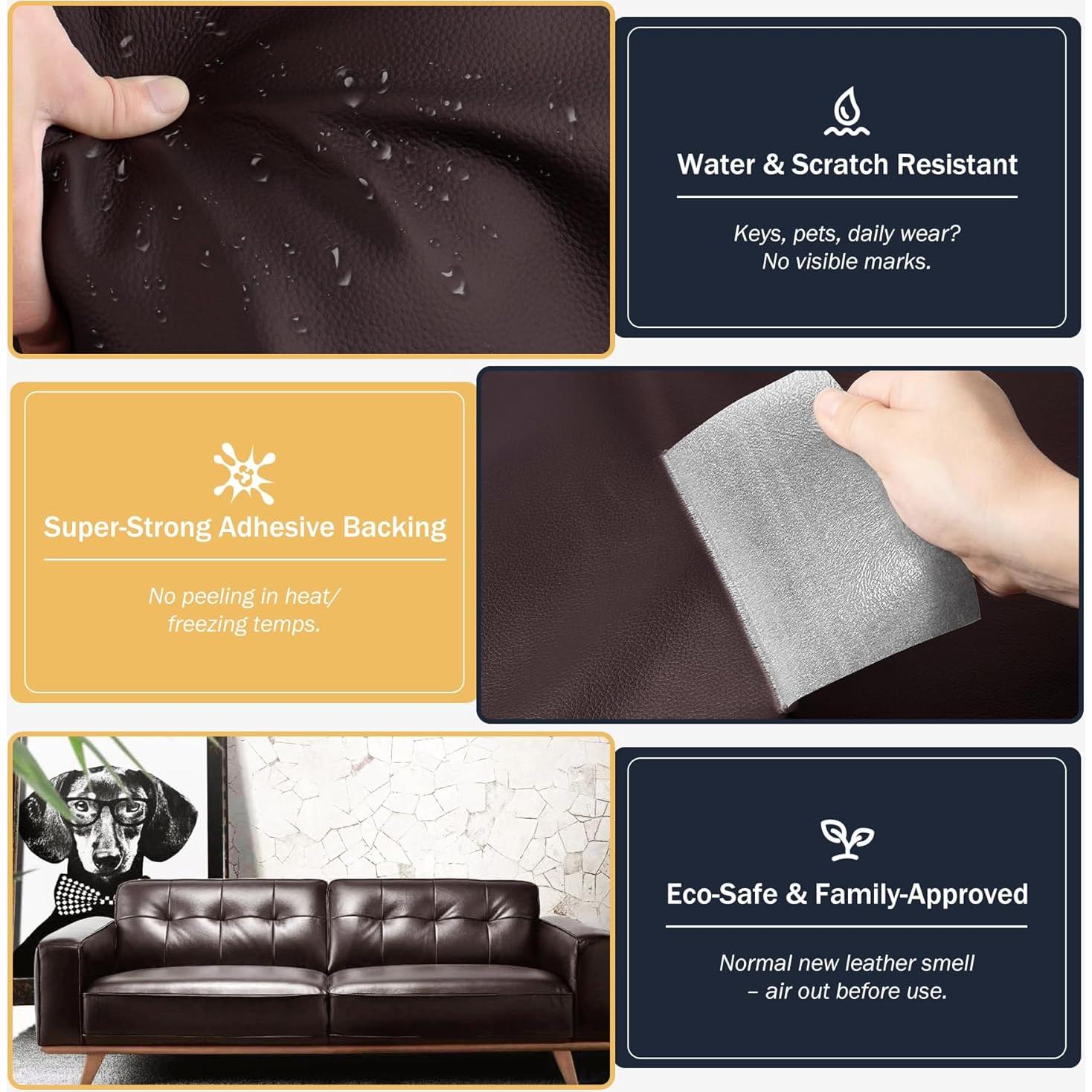 Kit de Parche de Cuero Autoadhesivo RYANER 6 Piezas 20x28cm