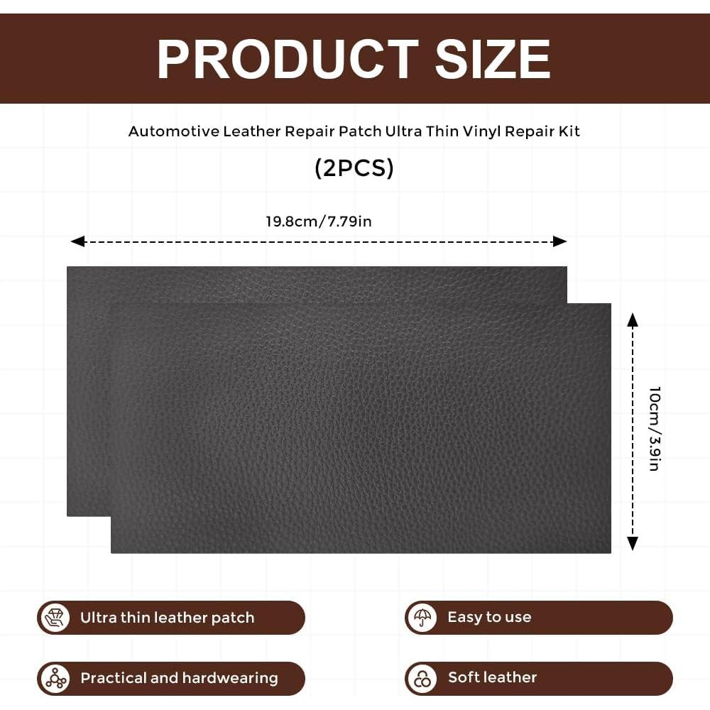 2 Parches de Reparación de Cuero HABNVUON 20x10 cm Gris