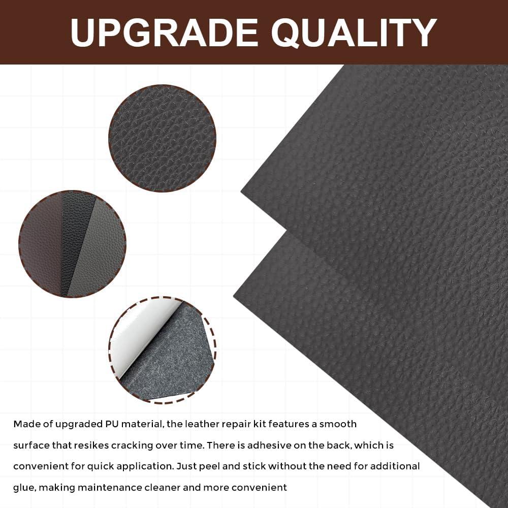 2 Parches de Reparación de Cuero HABNVUON 20x10 cm Gris