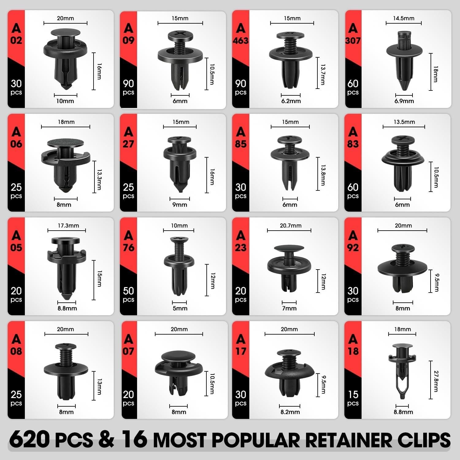 Kit de Sujetadores de Clips de Retención DNA MOTORING 620pcs