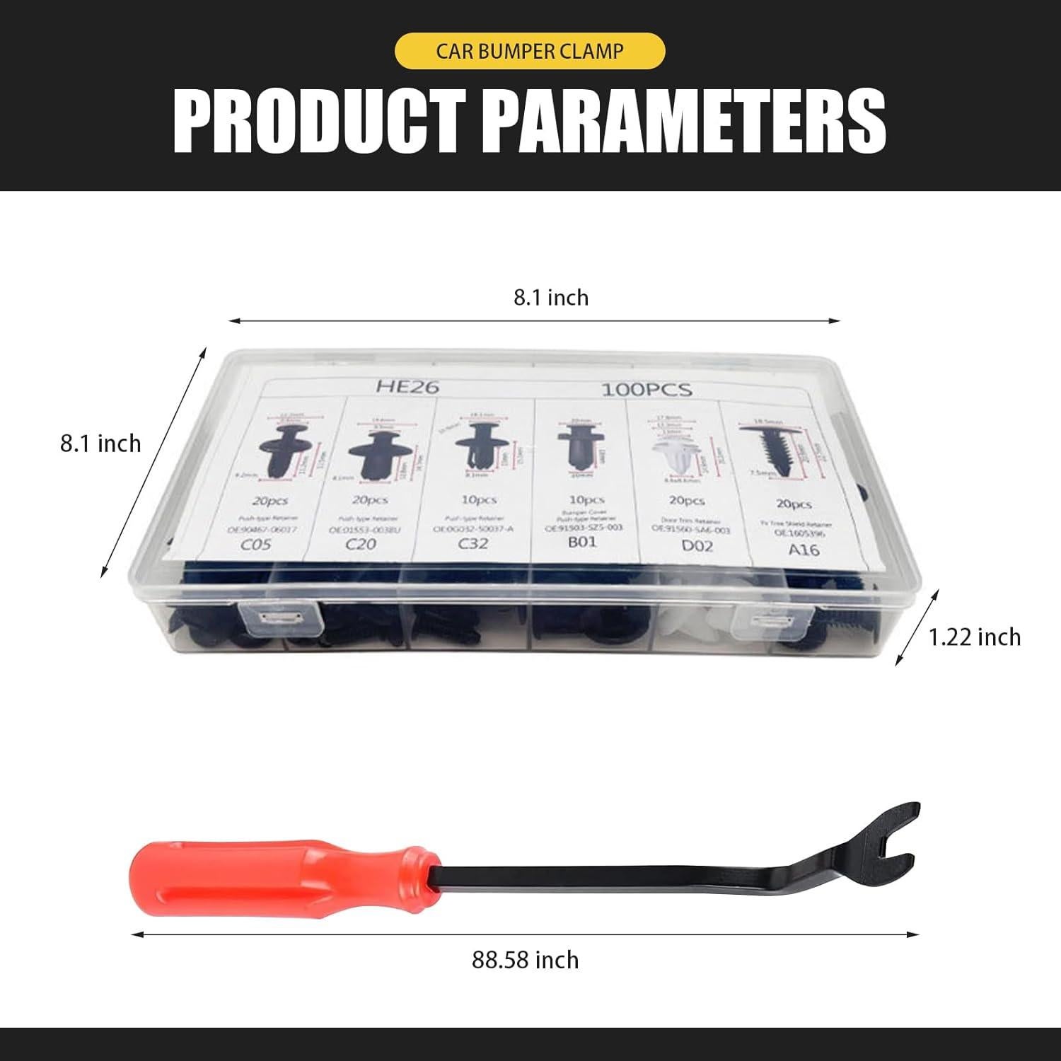Kit 100 Sujetadores de Parachoques Nylon Bookeel 6.3-10mm