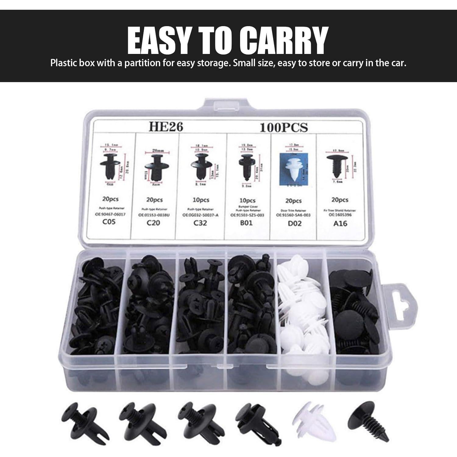 Kit 100 Sujetadores de Parachoques Nylon Bookeel 6.3-10mm